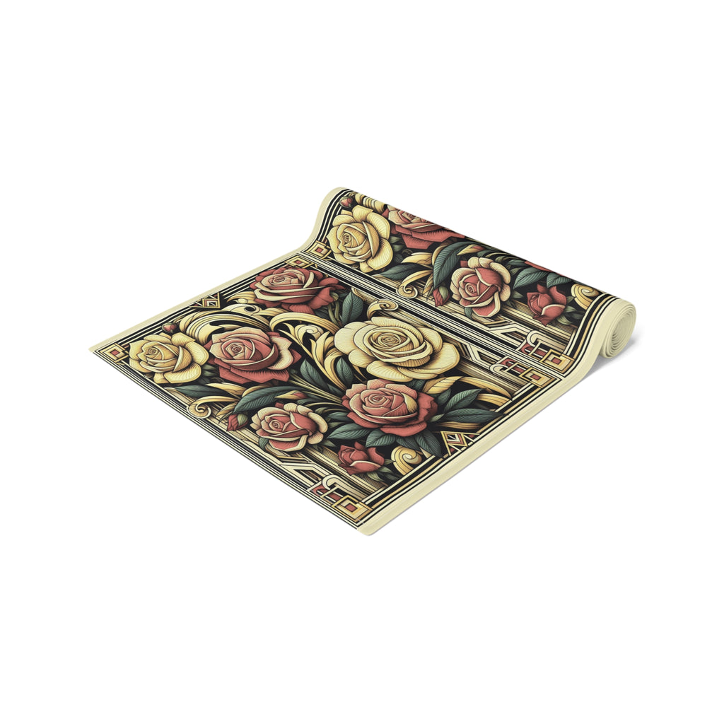 Roll-up mat with floral design on a white background