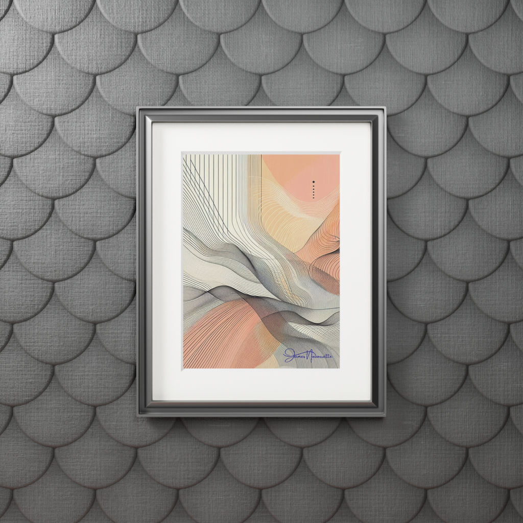 Abstract Ocean Waves in Peach, Cream and White with Passepartout Paper Frame