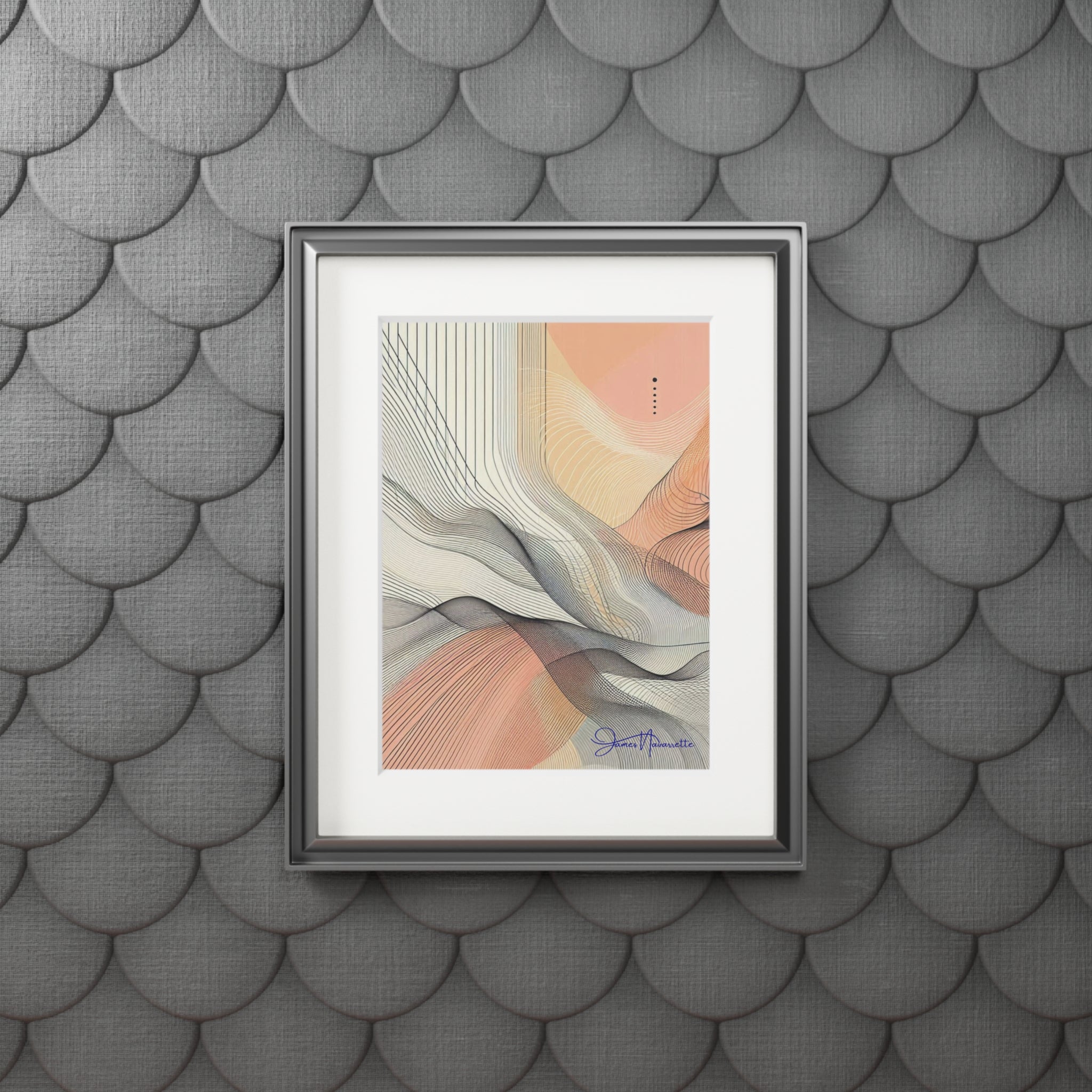 Abstract Ocean Waves in Peach, Cream and White with Passepartout Paper Frame