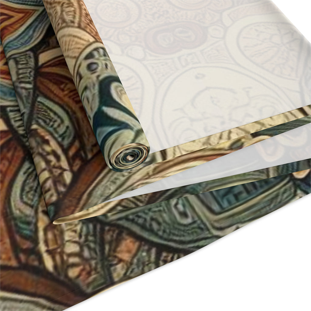 Roll of decorative paper with intricate patterns on a white background