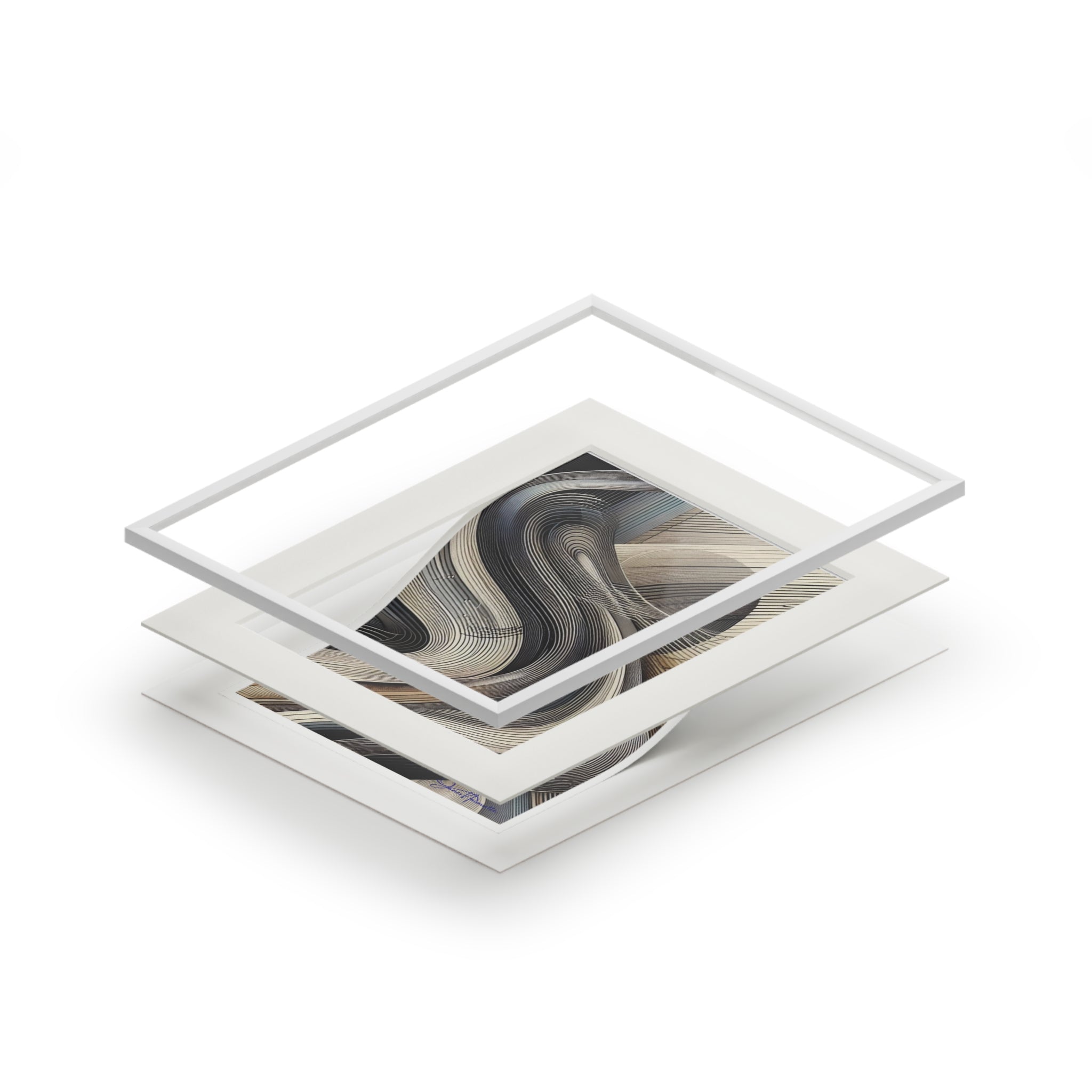 Stack of square white plates with a marbled design on a white background