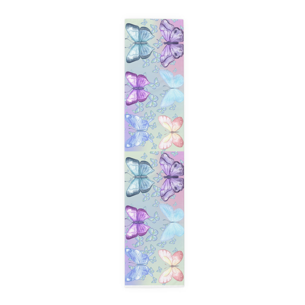 Yoga mat with colorful butterfly design on a white background
