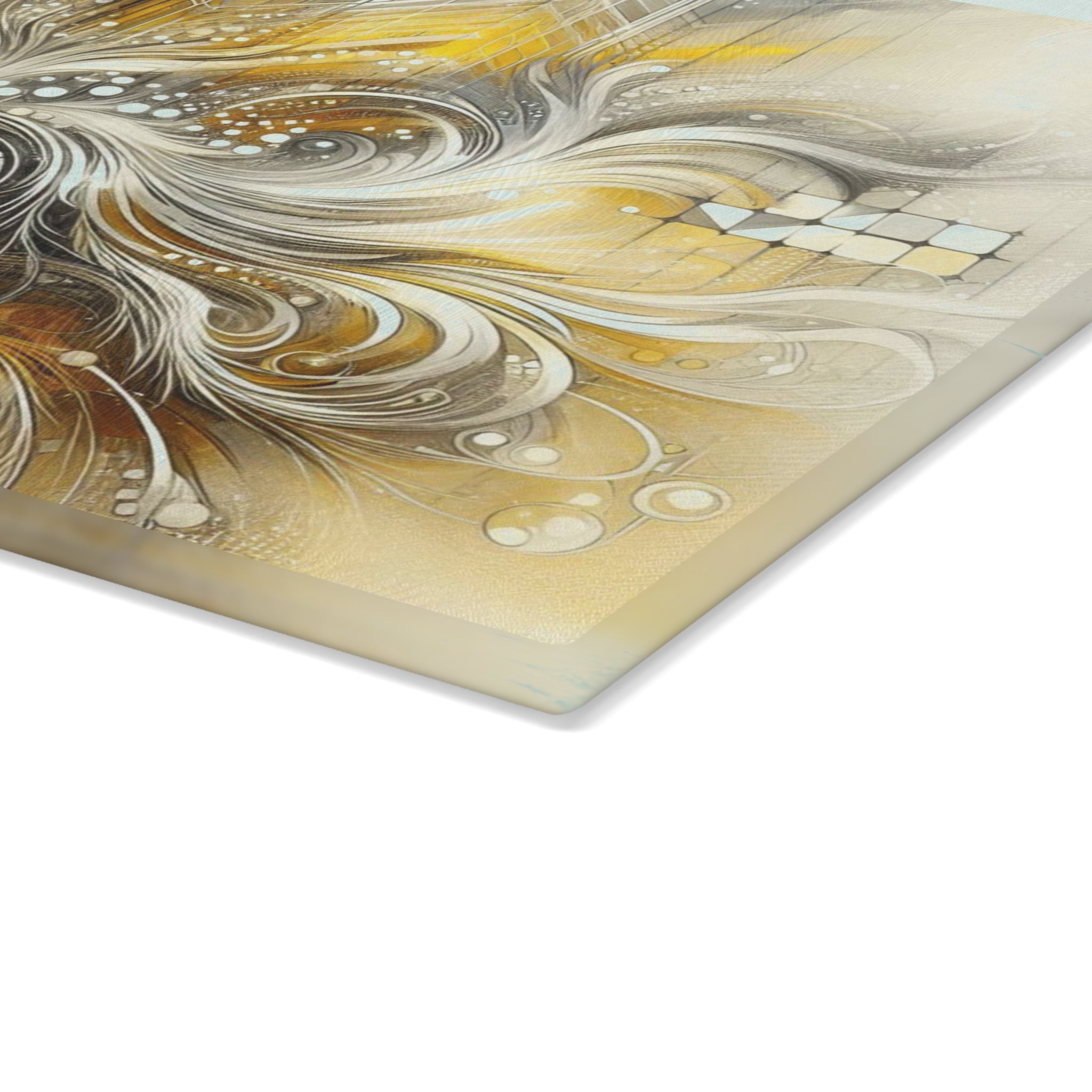 Stylish Yellow, Silver, and White Abstract Glass Cutting Board