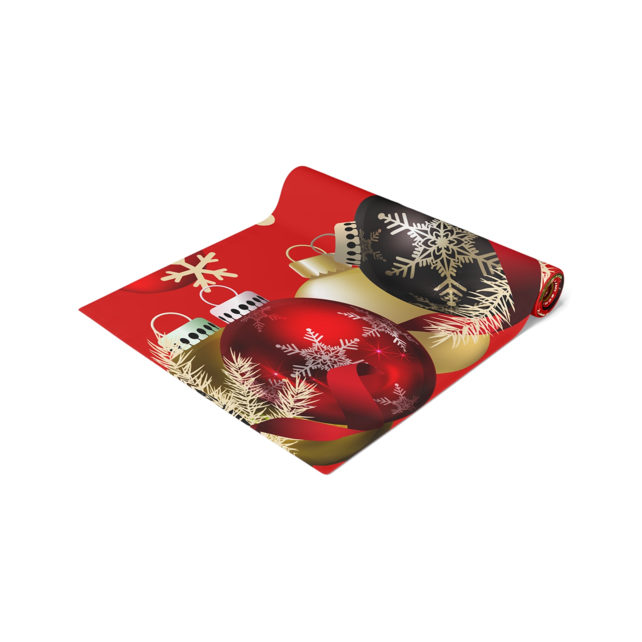 Christmas Ornaments Red Table Runner