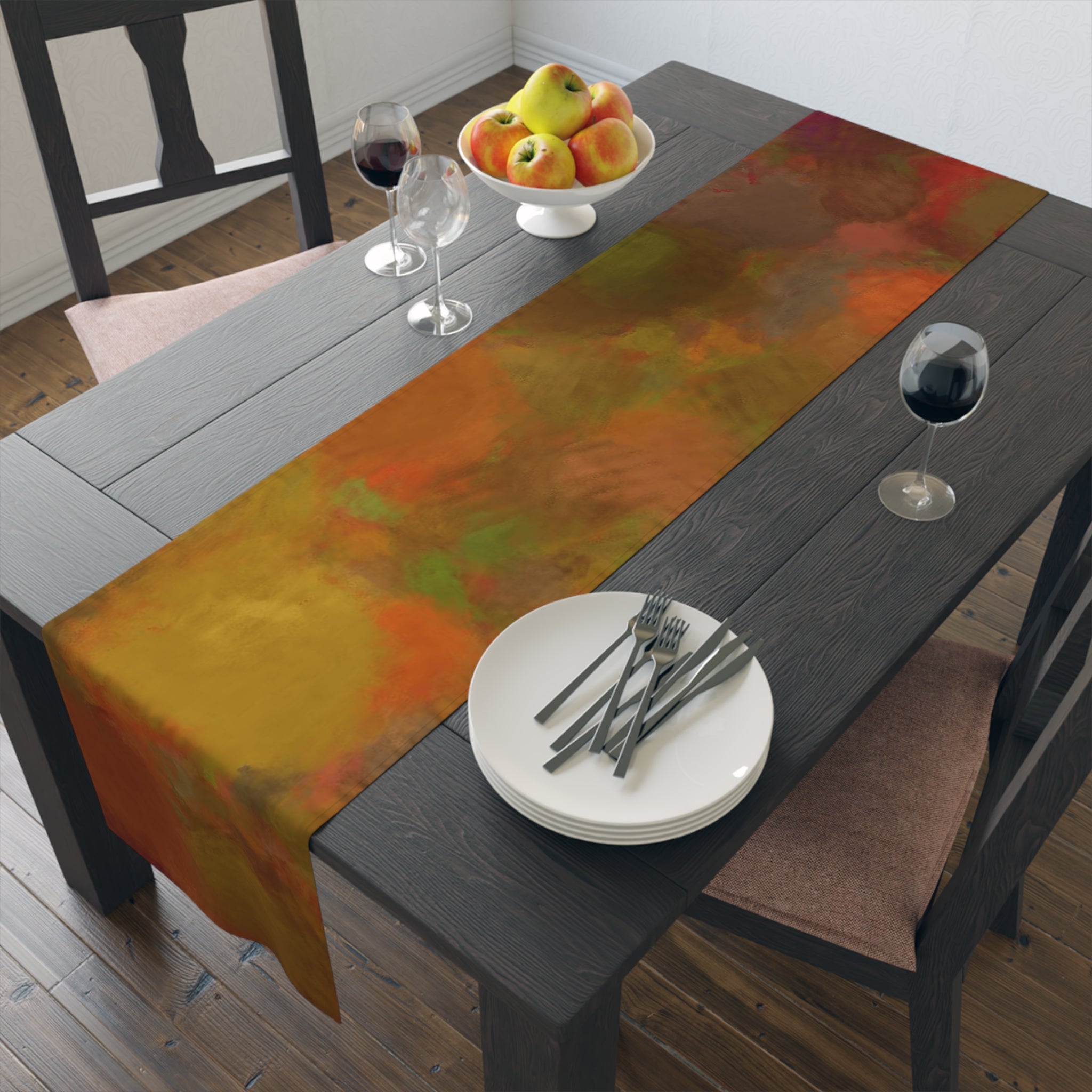 Copper Emerald Abstract Table Runner
