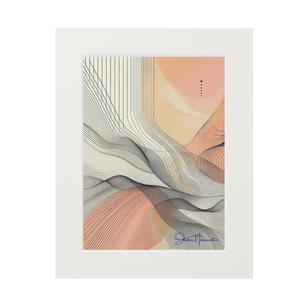 Abstract Ocean Waves in Peach, Cream and White with Passepartout Paper Frame