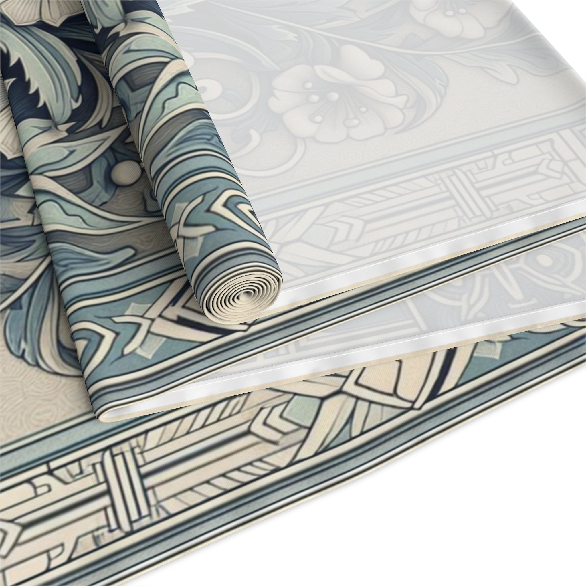 Antique Periwinkle and White Floral Pattern Table Runner- Available in Cotton Twill or Polyester - 16x72 or 16x90 -