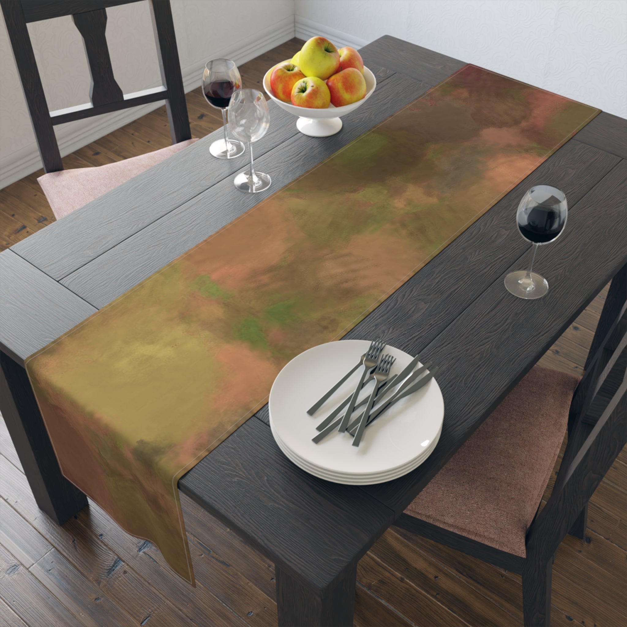 Copper Emerald Abstract Table Runner