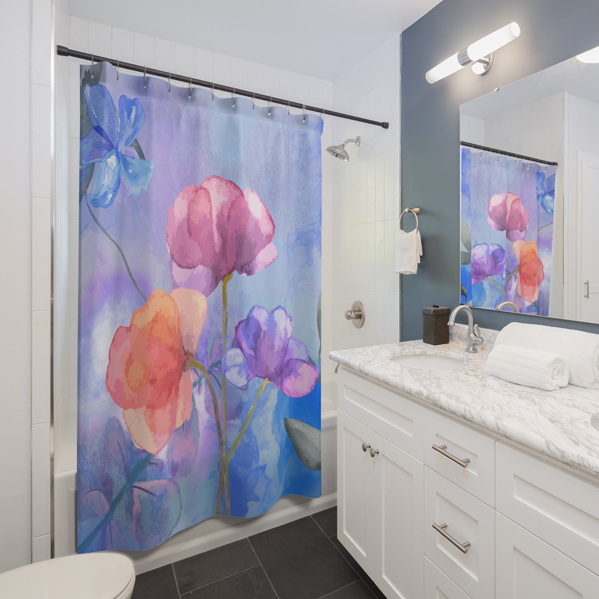 Misty Watercolored Blue Shower Curtain