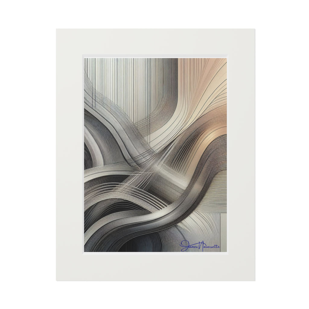 Abstract art print with wavy lines in neutral colors on a white background