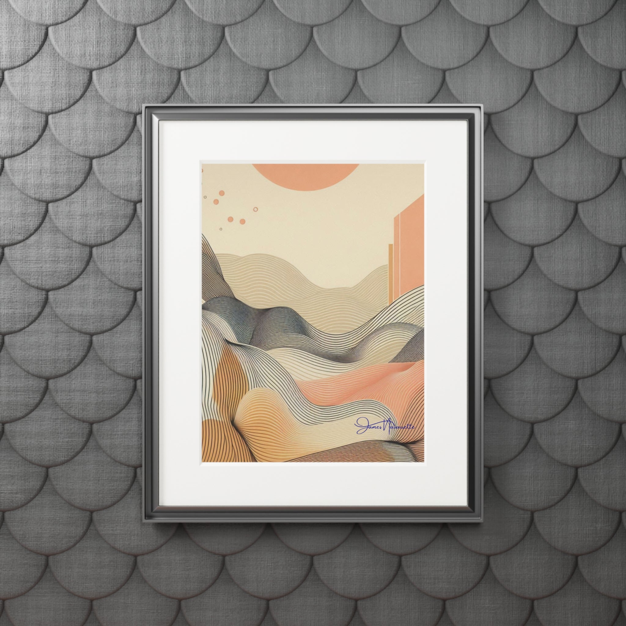 Abstract Lofty Hilltop in Peach, Cream and White with Passepartout Paper Frame