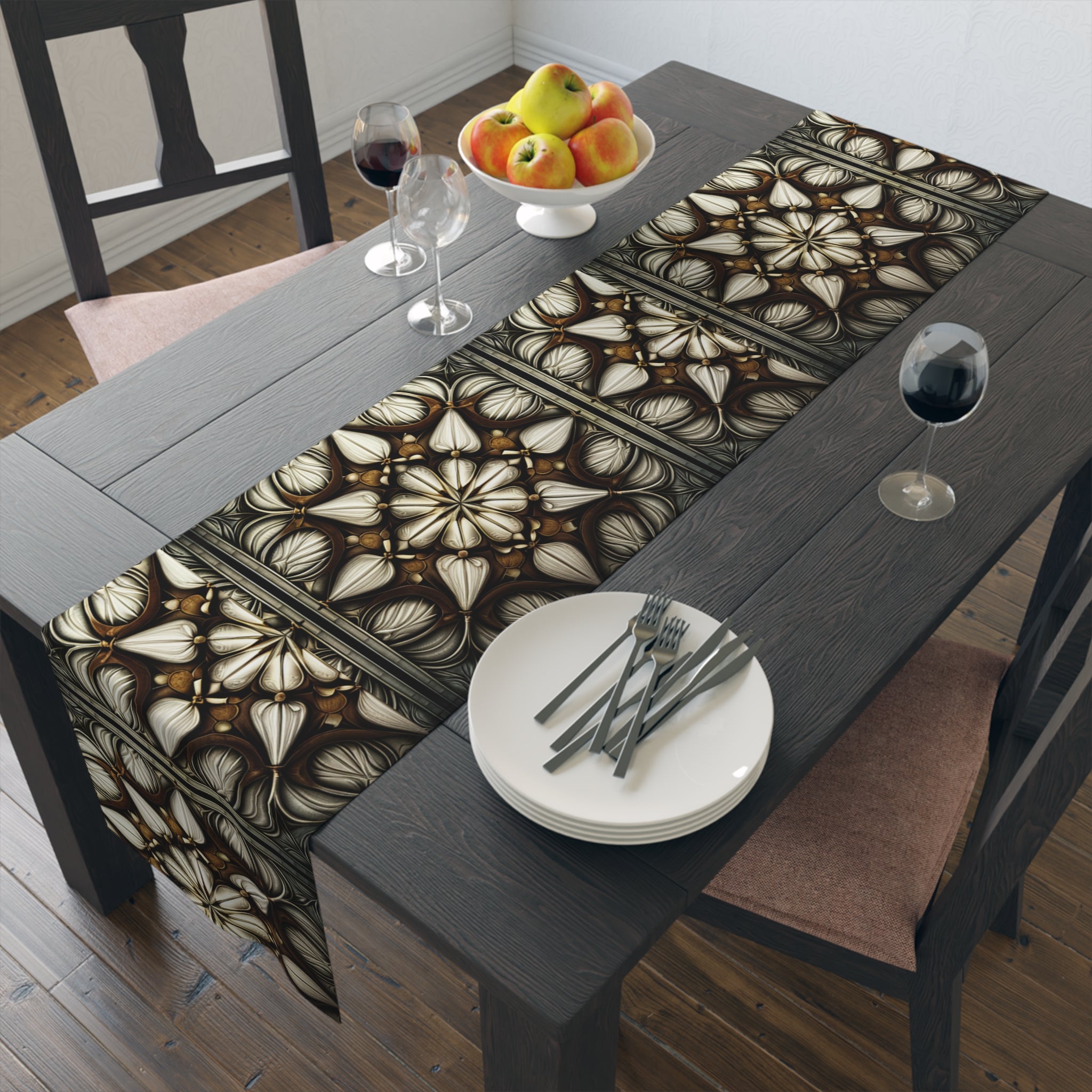 Ivory Brown Art Deco Pattern Table Runner