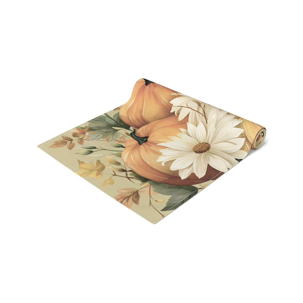 Roll of decorative paper with pumpkins and flowers on a white background