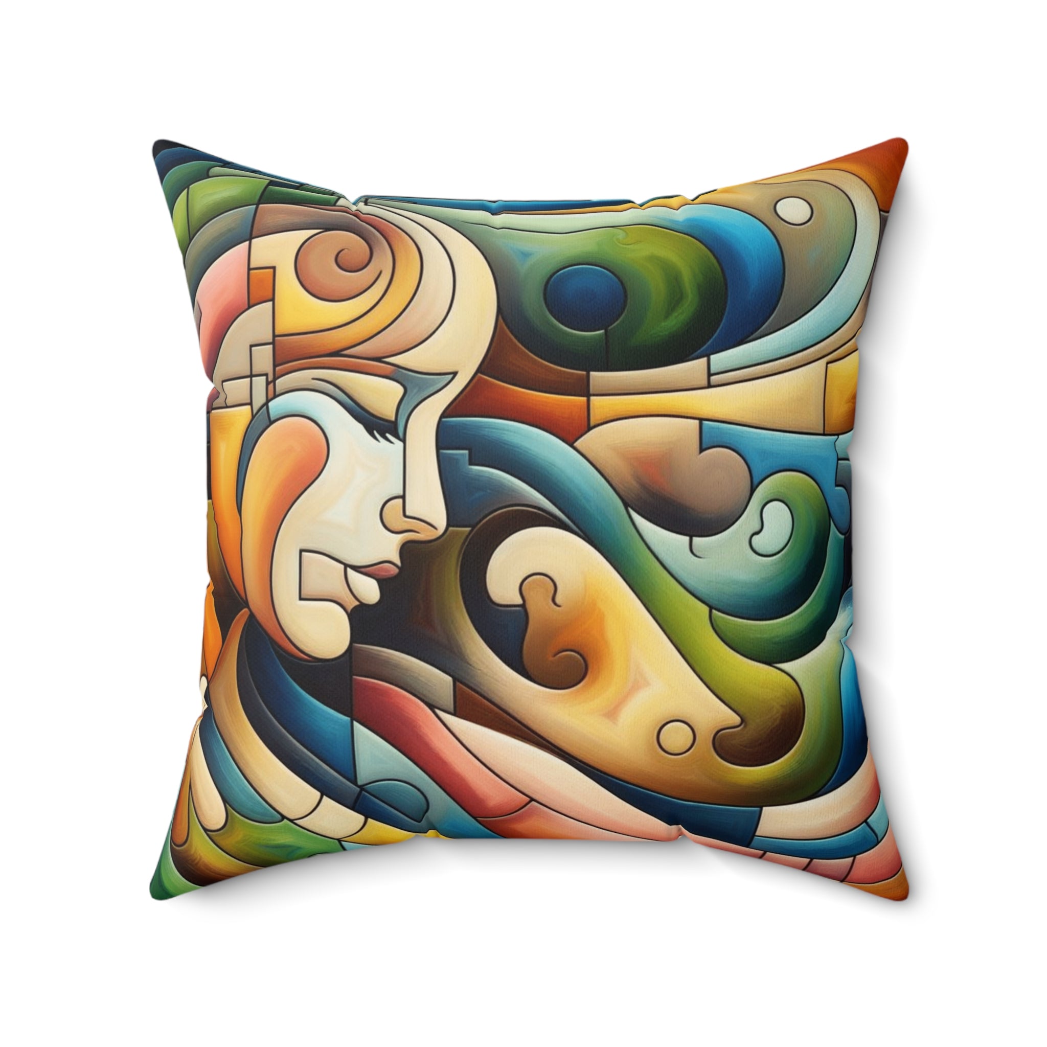 Colorful abstract pillow design on a white background