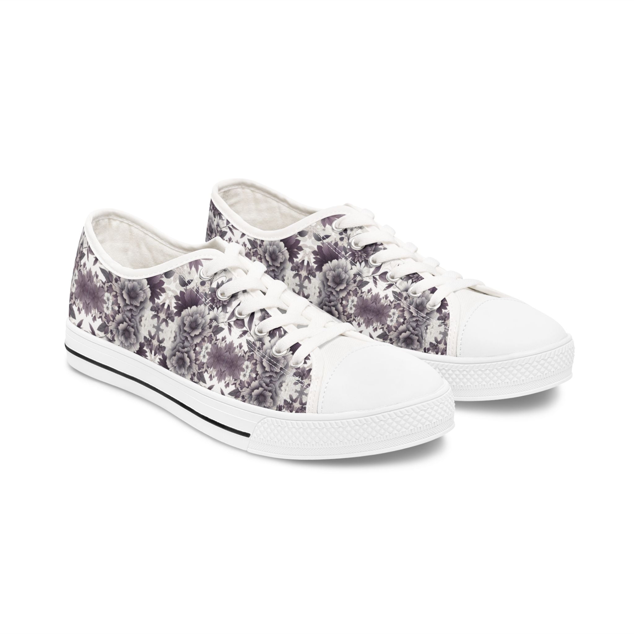 White sneakers with floral pattern on a white background