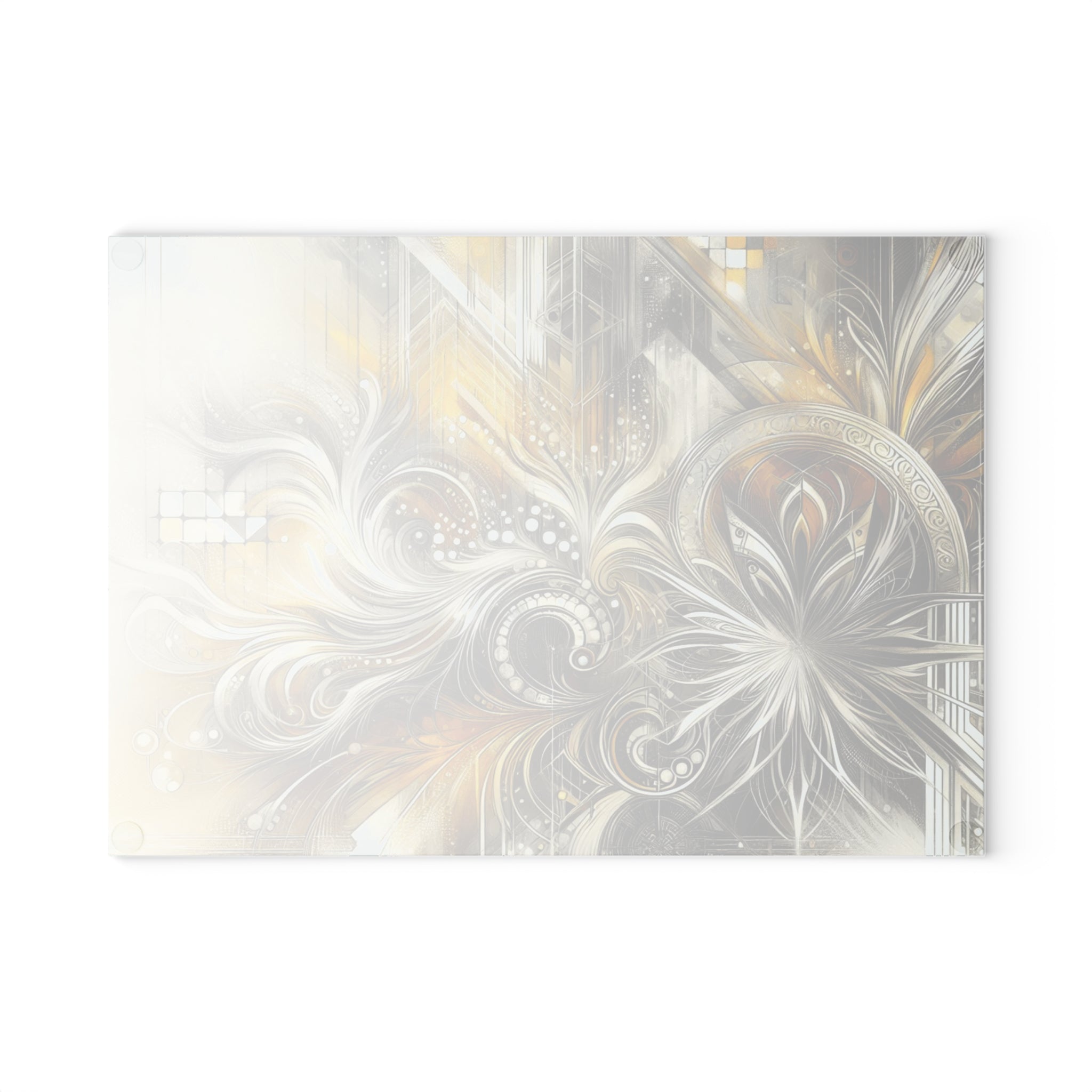 Stylish Yellow, Silver, and White Abstract Glass Cutting Board