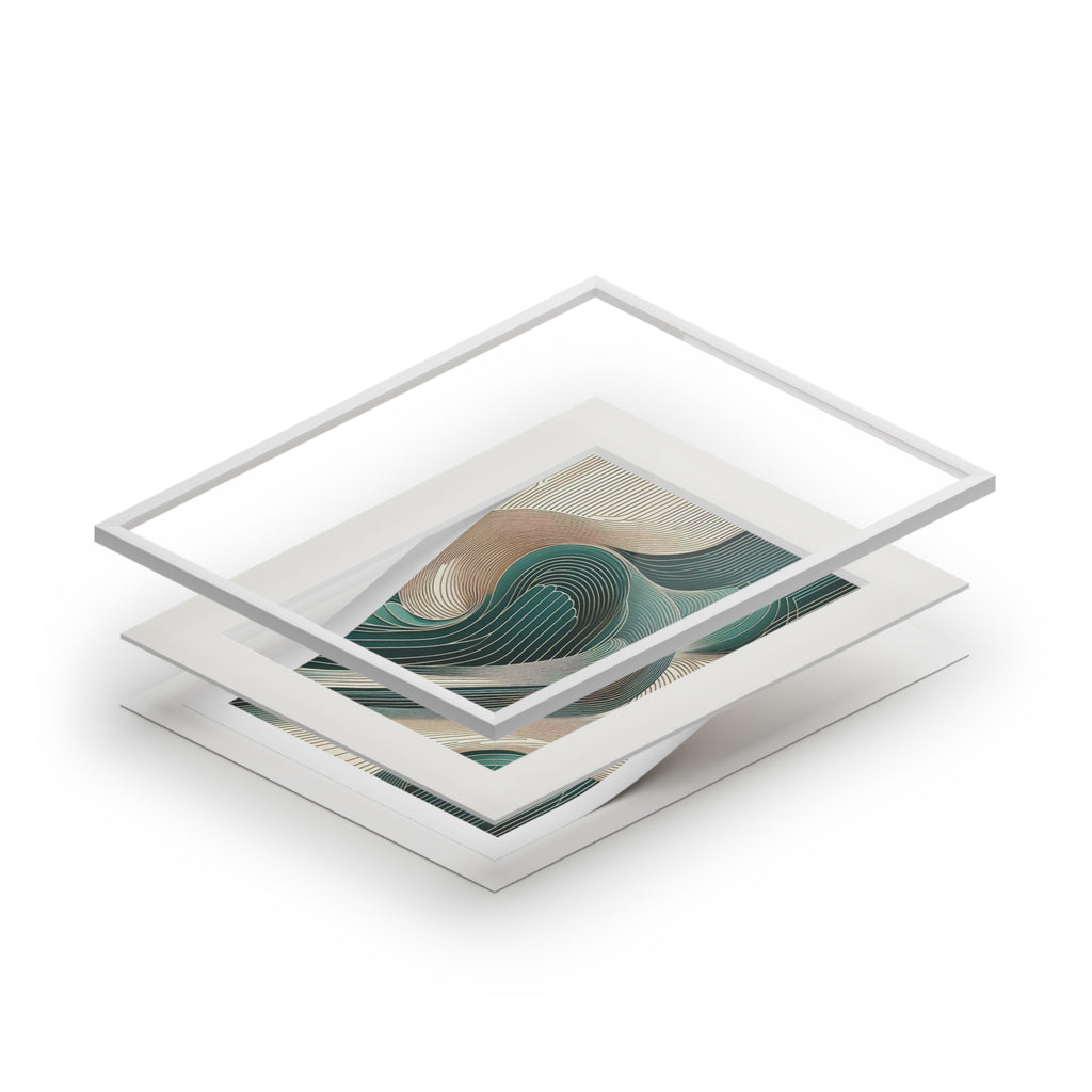 Fine Art Prints Abstract Landscape in cobalt, cream and white in Passepartout Paper Frame
