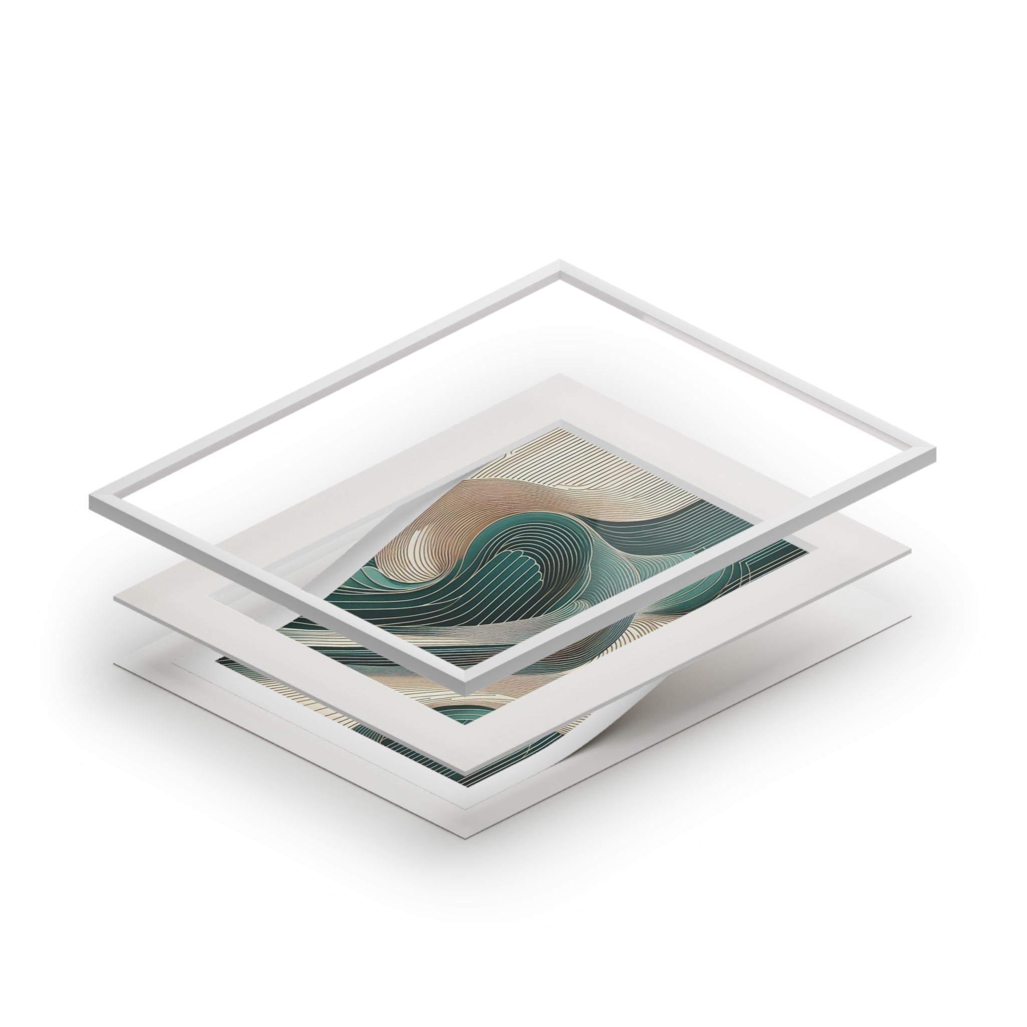 Fine Art Prints Abstract Landscape in cobalt, cream and white in Passepartout Paper Frame
