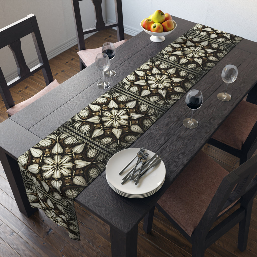 Ivory Brown Art Deco Pattern Table Runner