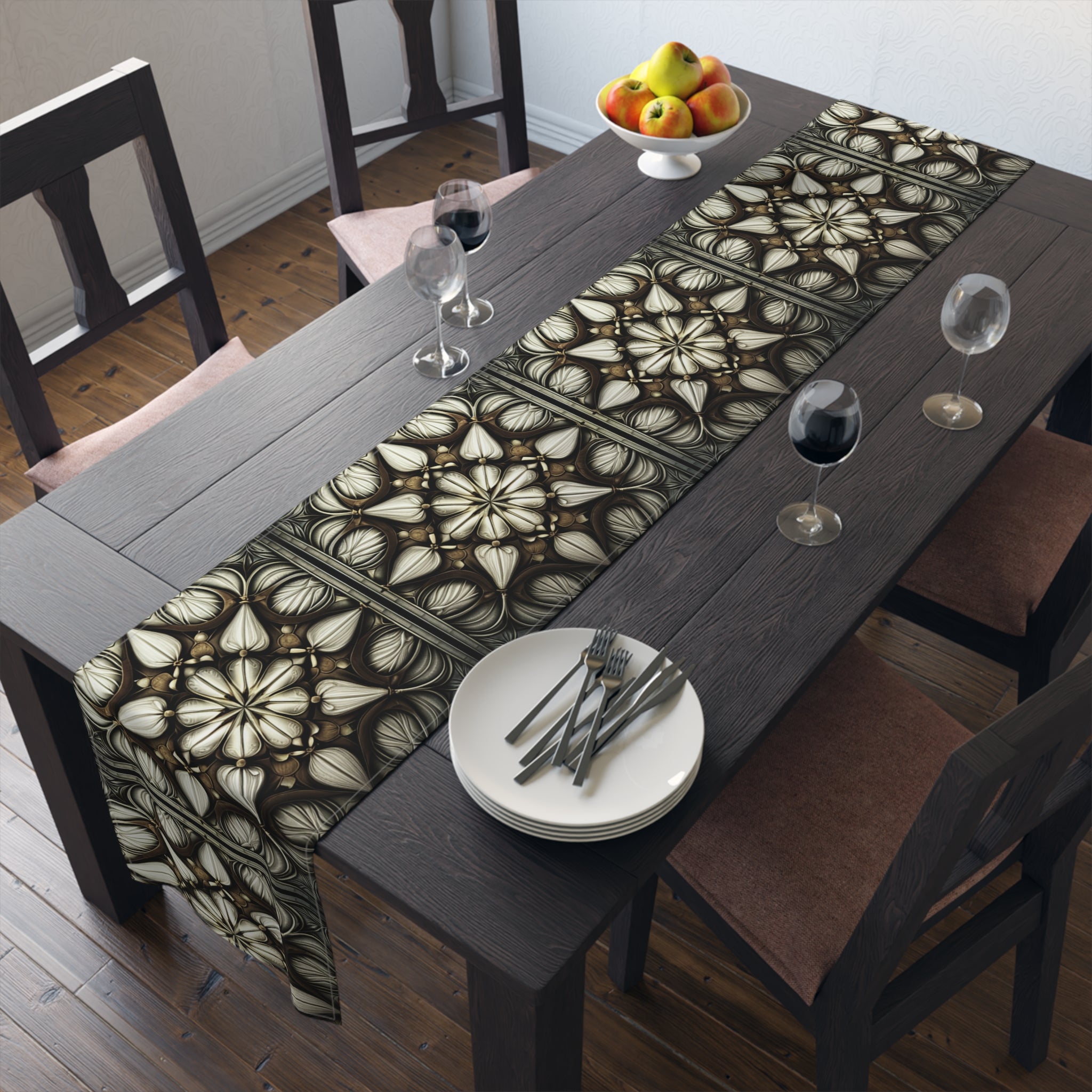 Ivory Brown Art Deco Pattern Table Runner
