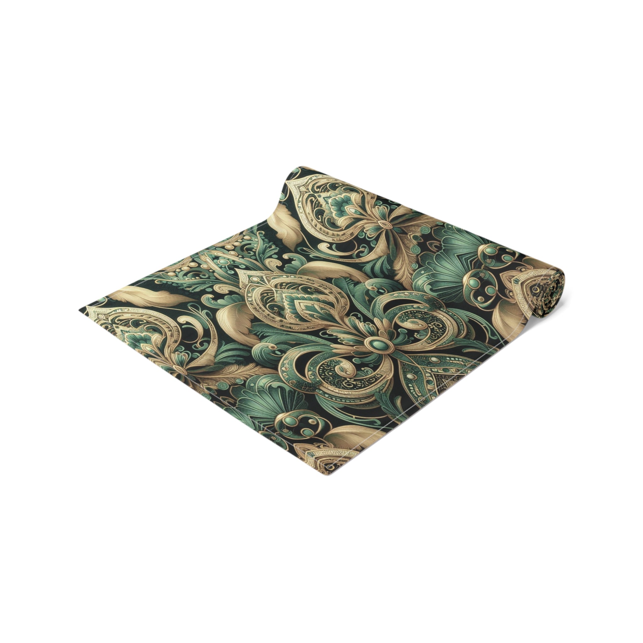Elaborate Emerald Floral Table Runner