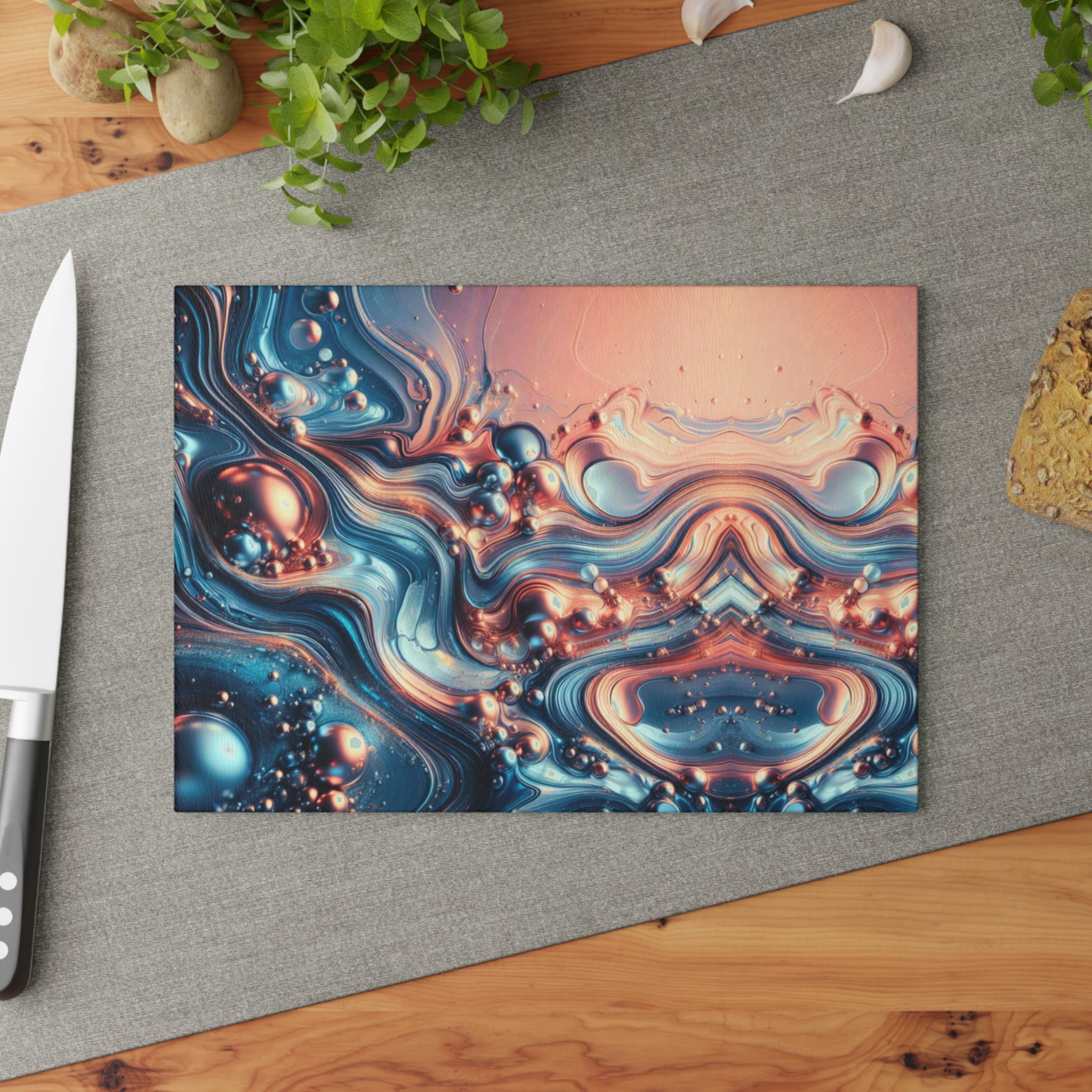 Copper and Blue Abstract Design Cutting Board