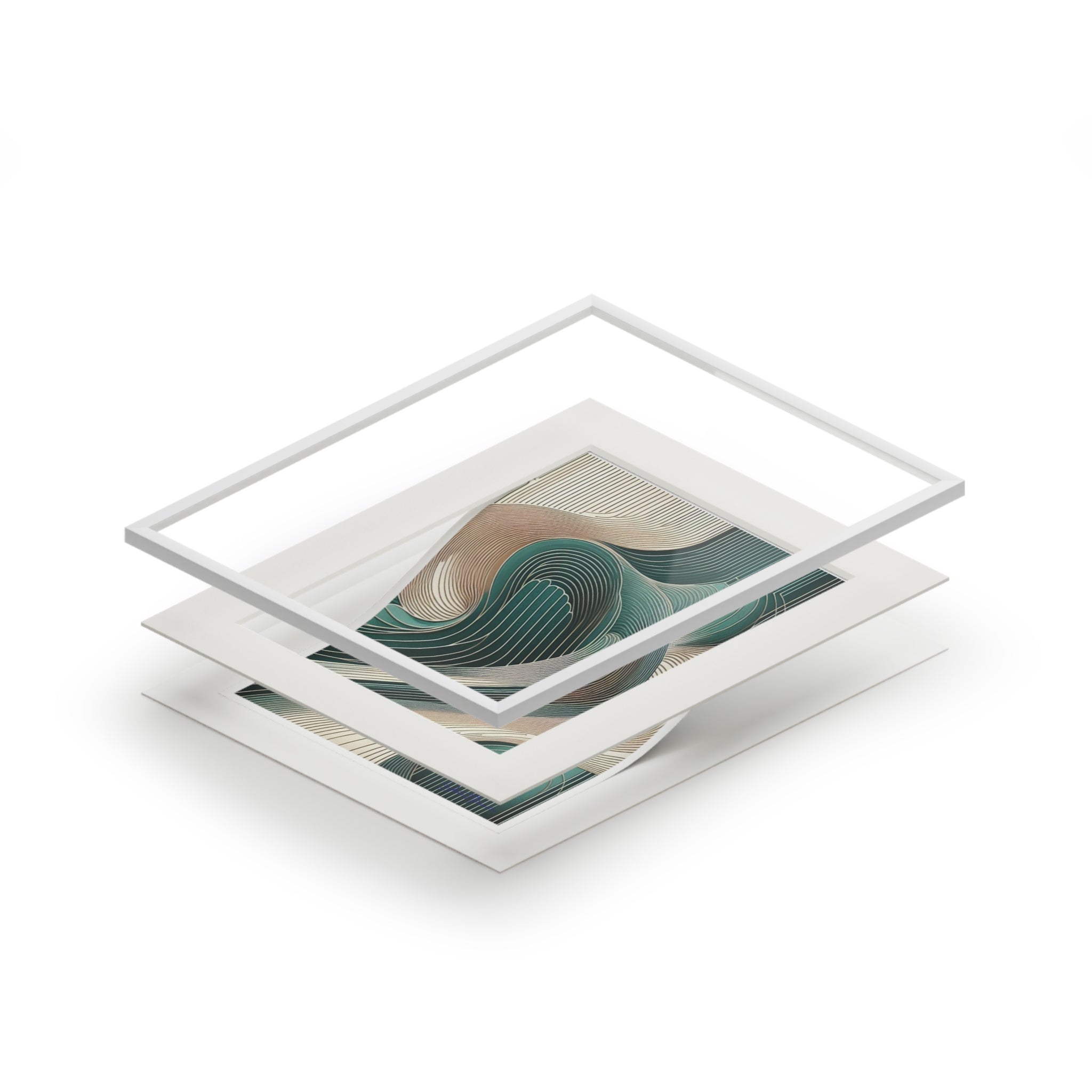 Fine Art Prints Abstract Landscape in cobalt, cream and white in Passepartout Paper Frame