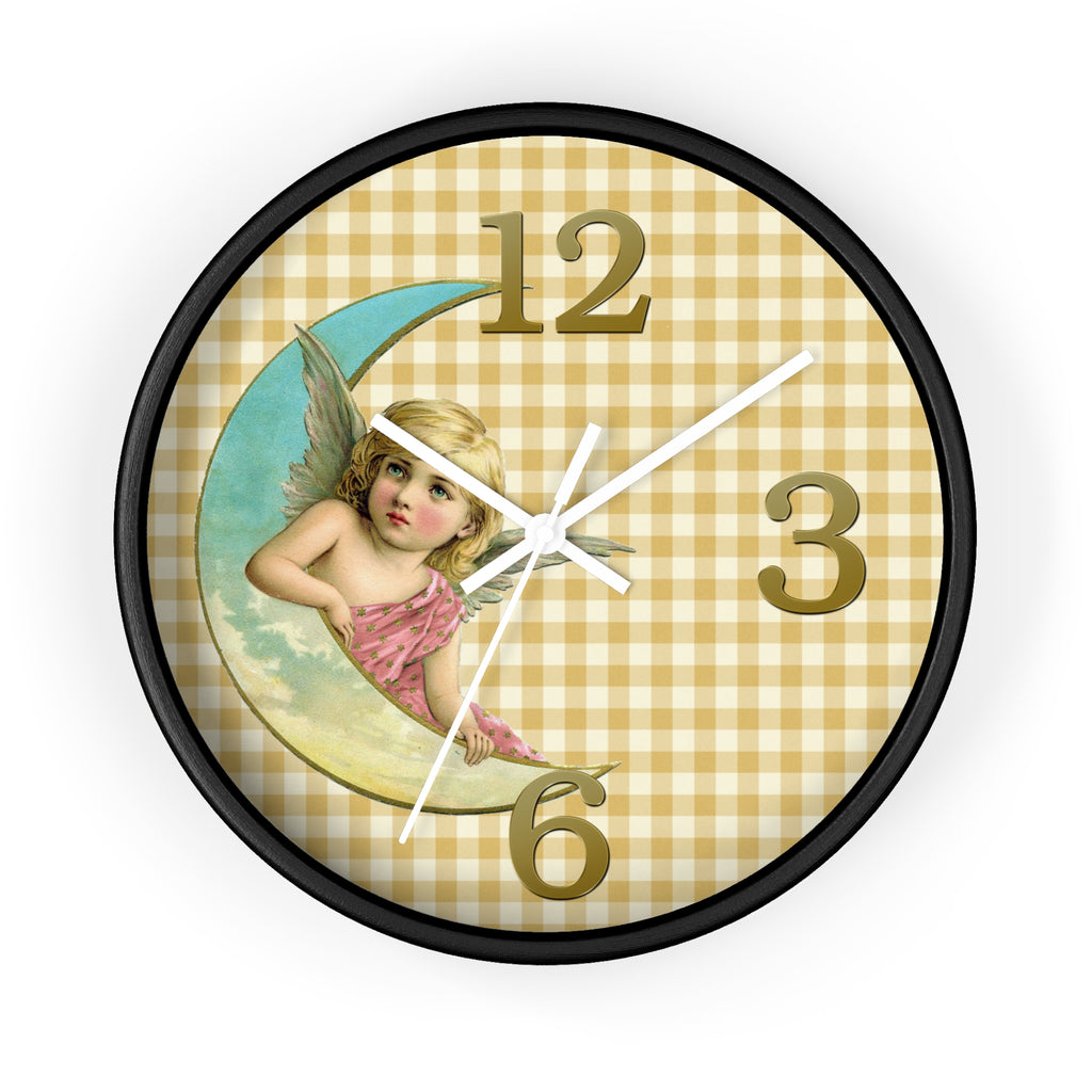 Wall clock with angel design on a checkered background