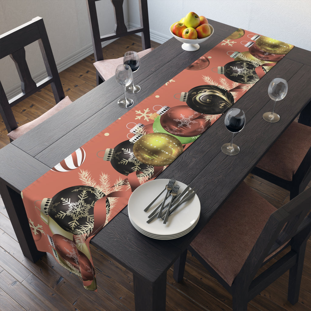 Christmas Ornaments Red Table Runner