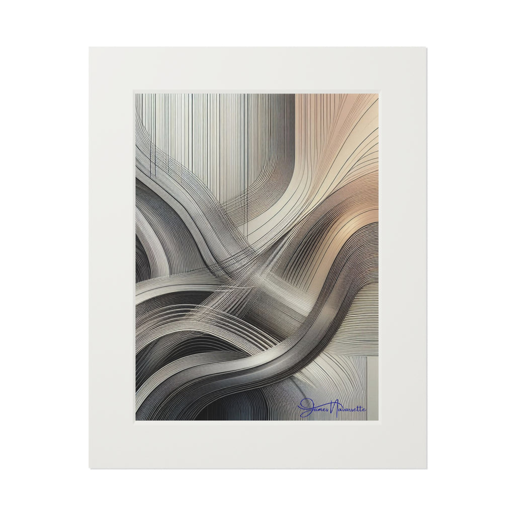 Abstract art print with wavy lines in neutral colors on a white background