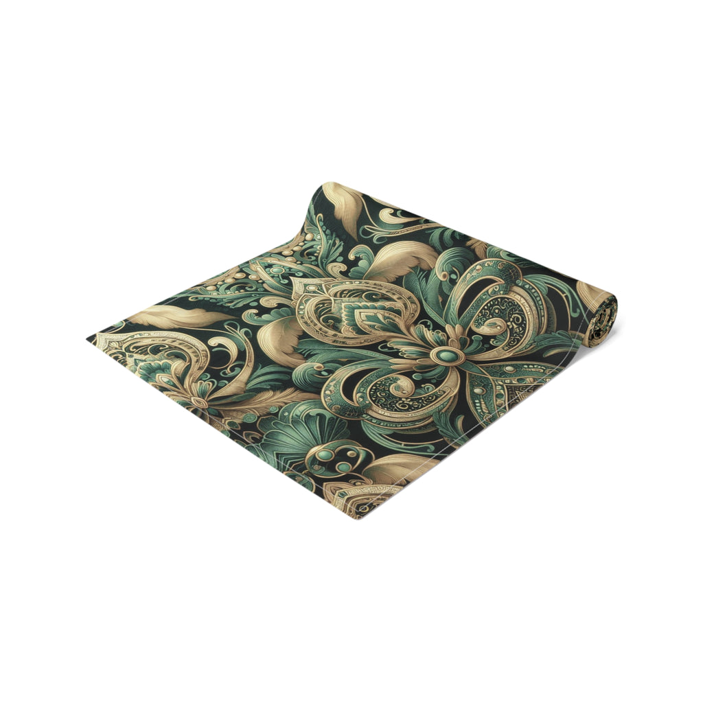 Elaborate Emerald Floral Table Runner
