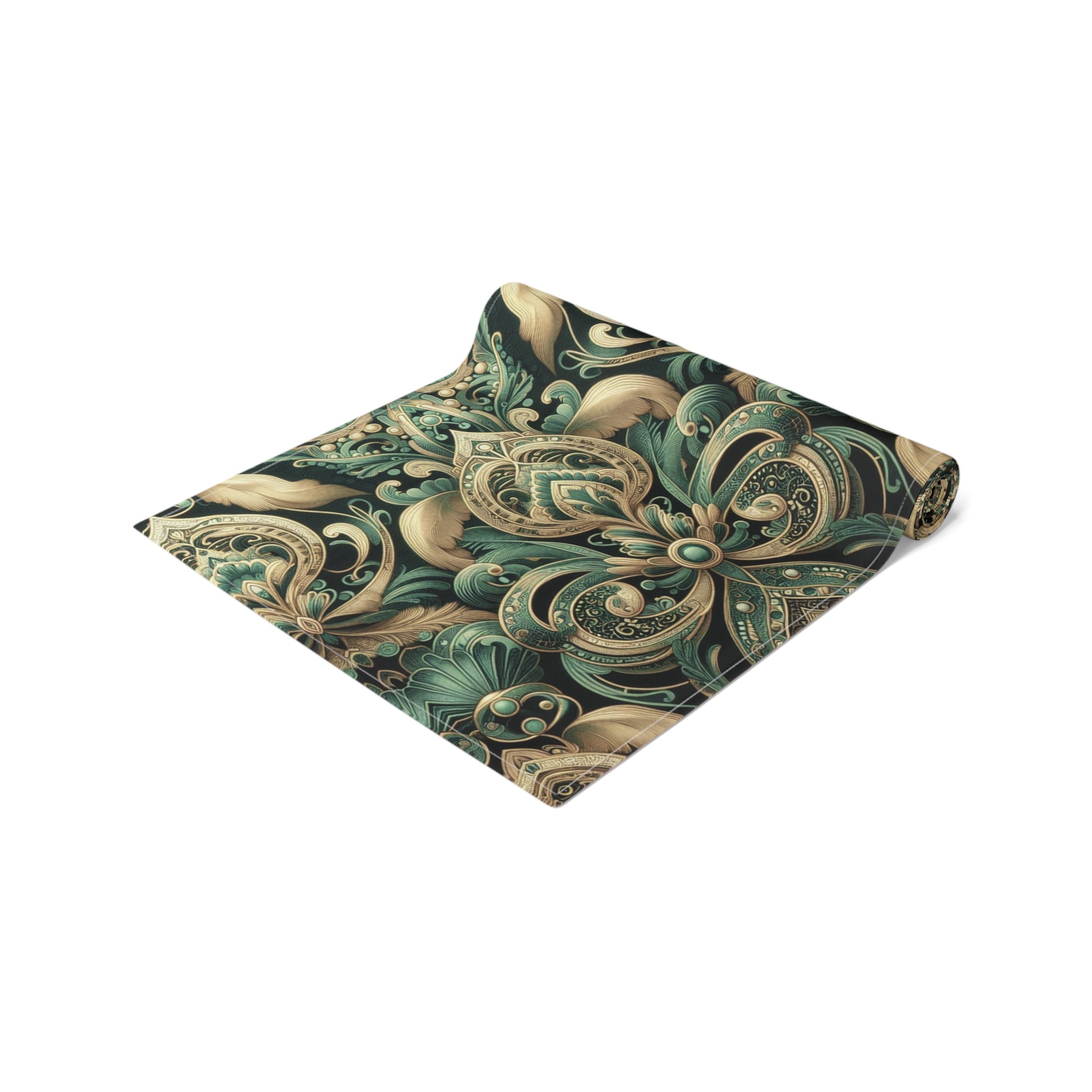 Elaborate Emerald Floral Table Runner
