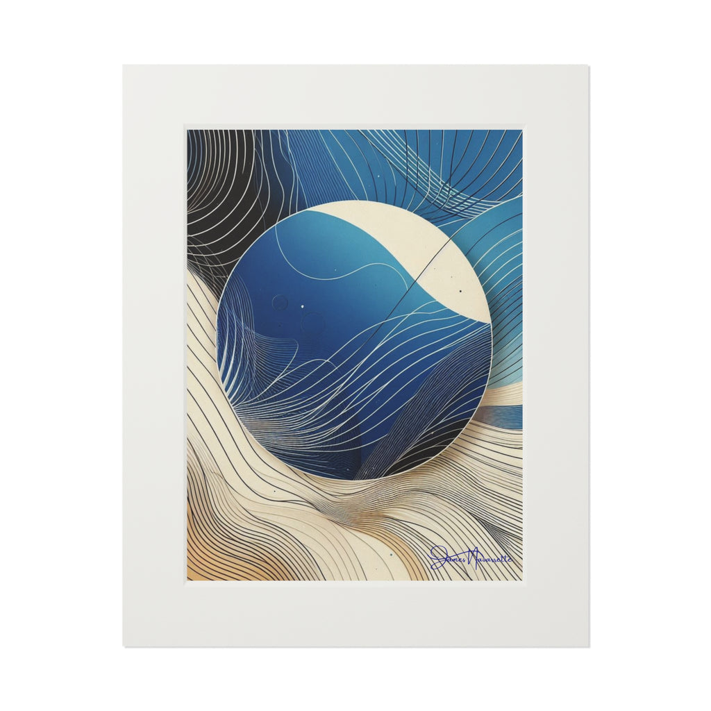 Abstract Sunrise in cobalt, cream and white in Passepartout Paper Frame