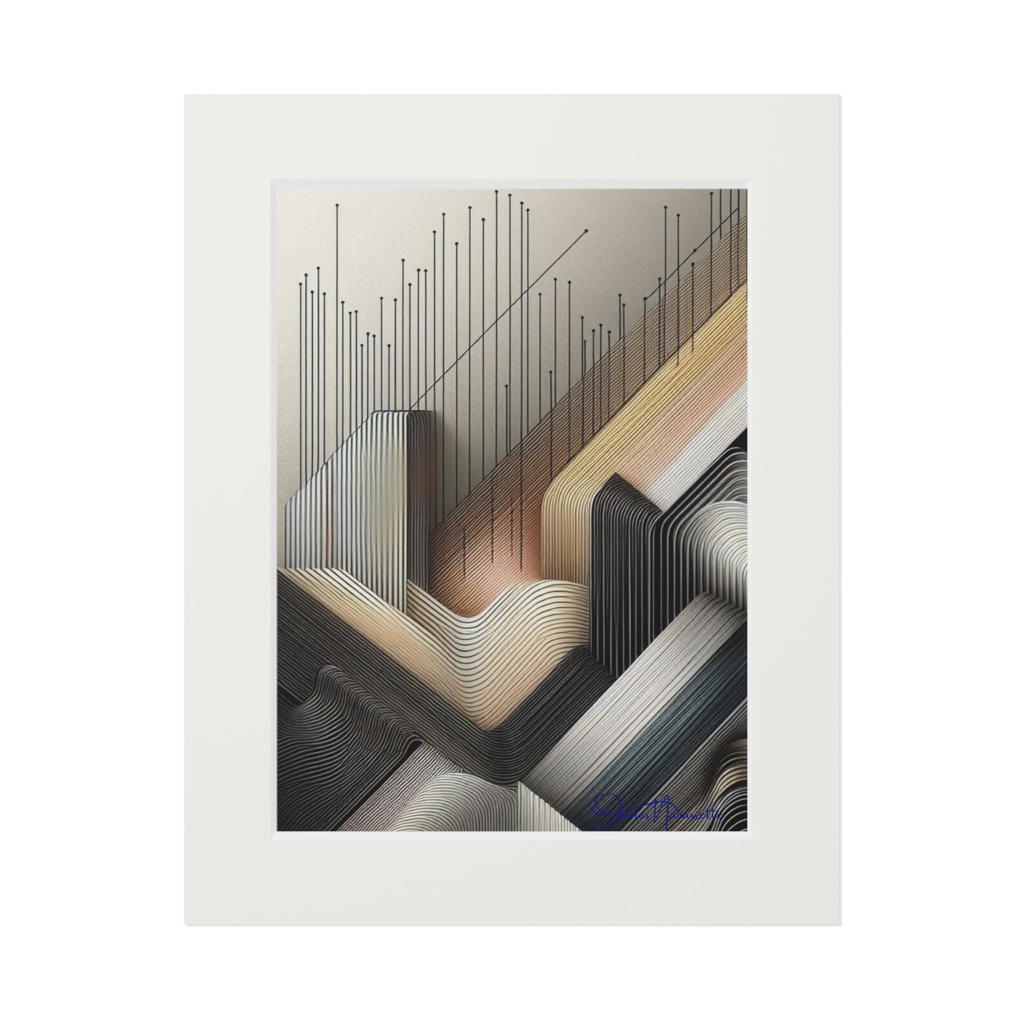 Abstract art print with wavy lines in neutral colors on a white background