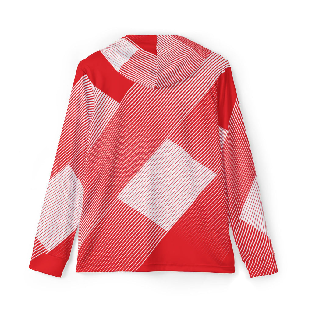 Red and white geometric patterned top on a white background