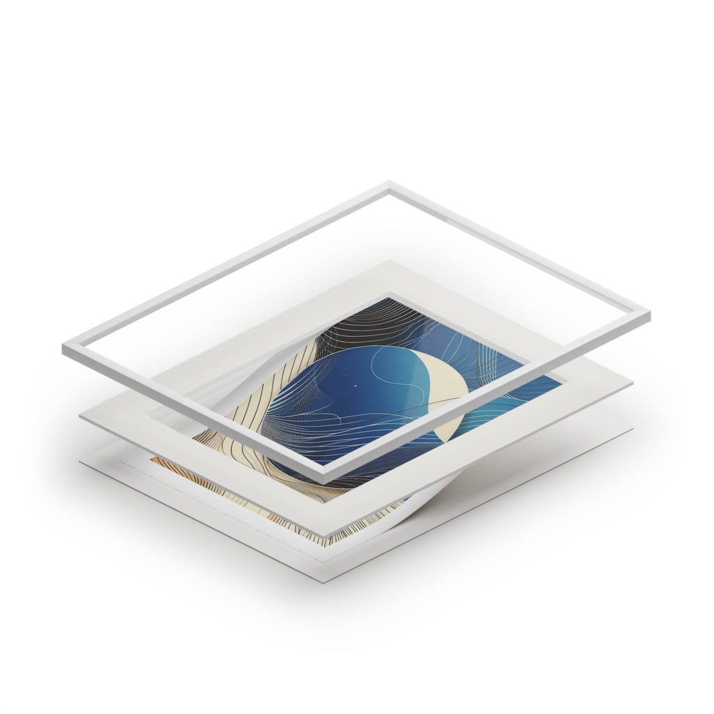 Abstract Sunrise in cobalt, cream and white in Passepartout Paper Frame
