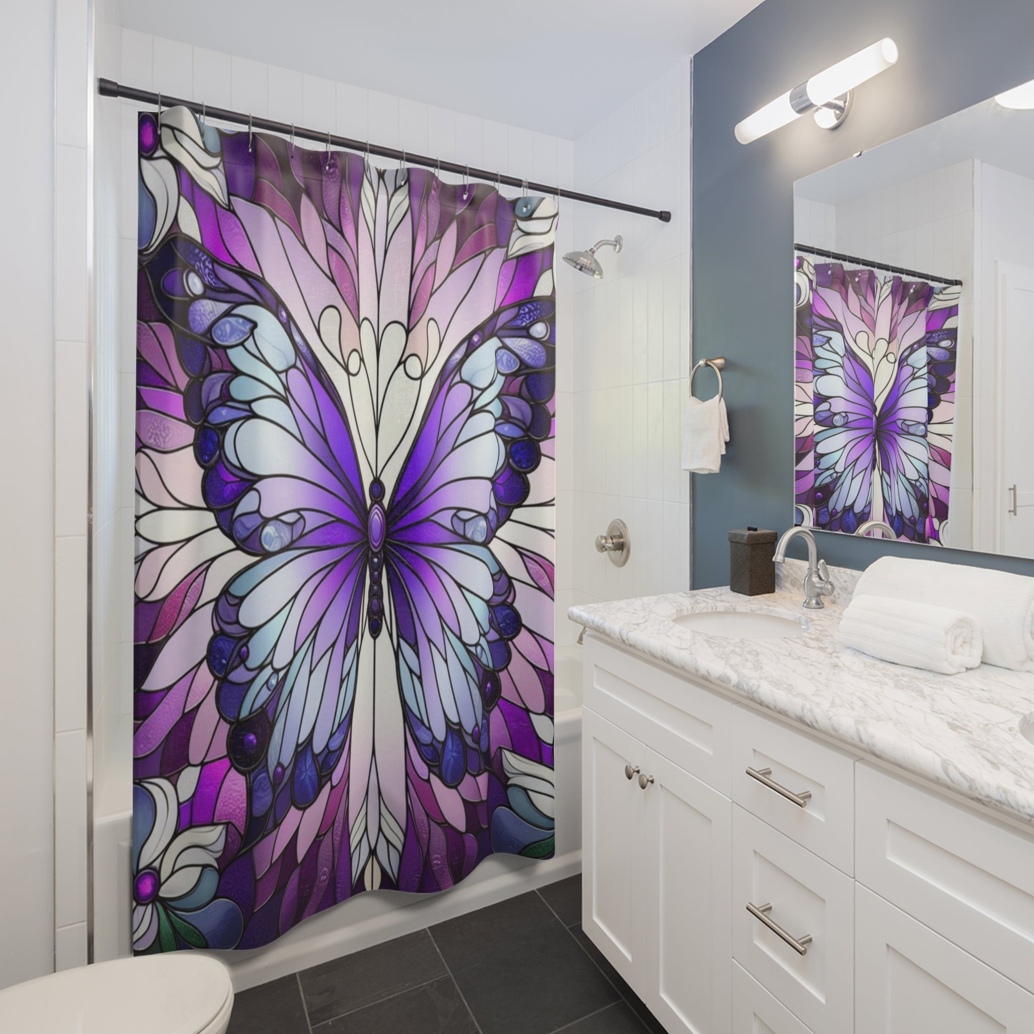 Butterfly Stained Glass Shower Curtain