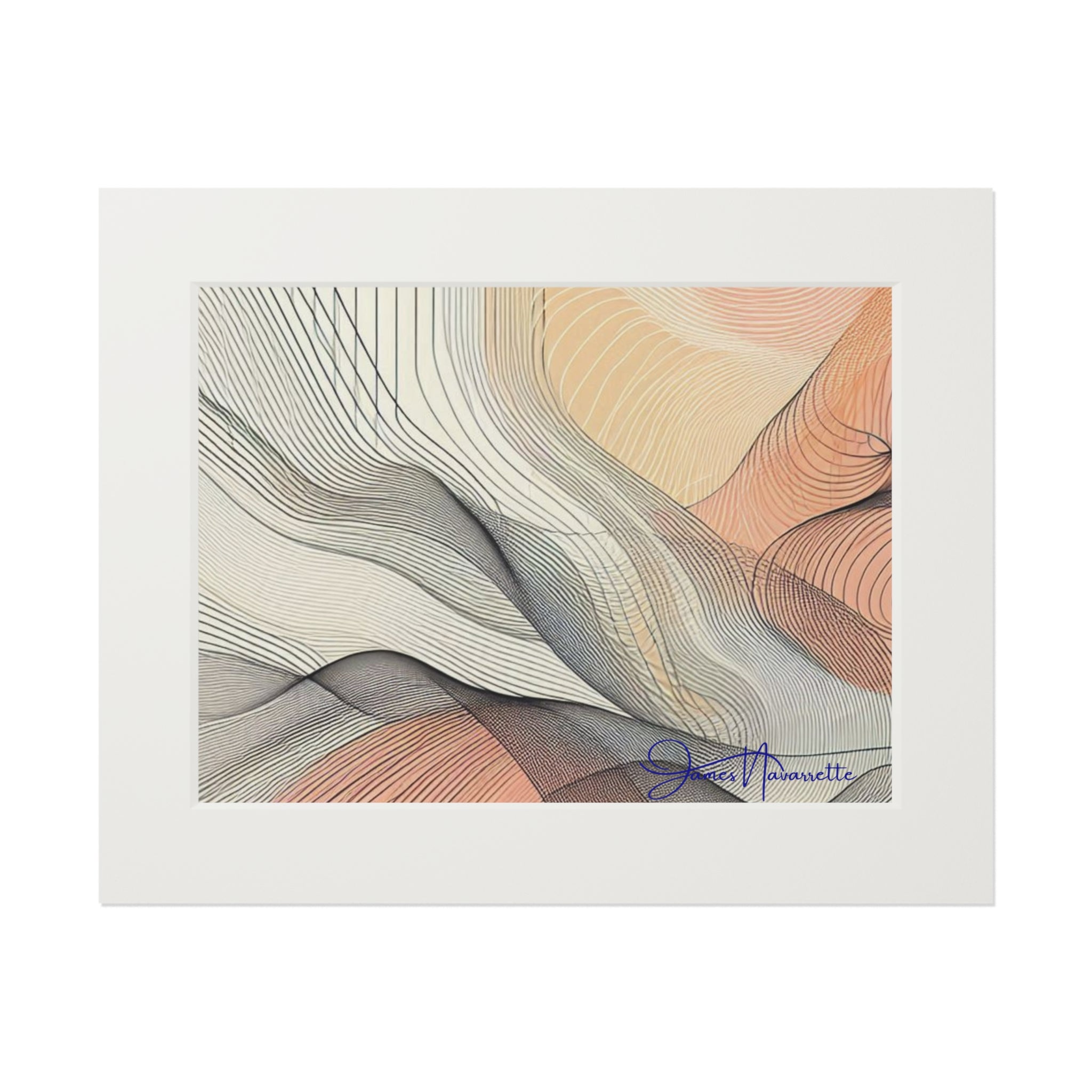 Abstract Ocean Waves in Peach, Cream and White with Passepartout Paper Frame