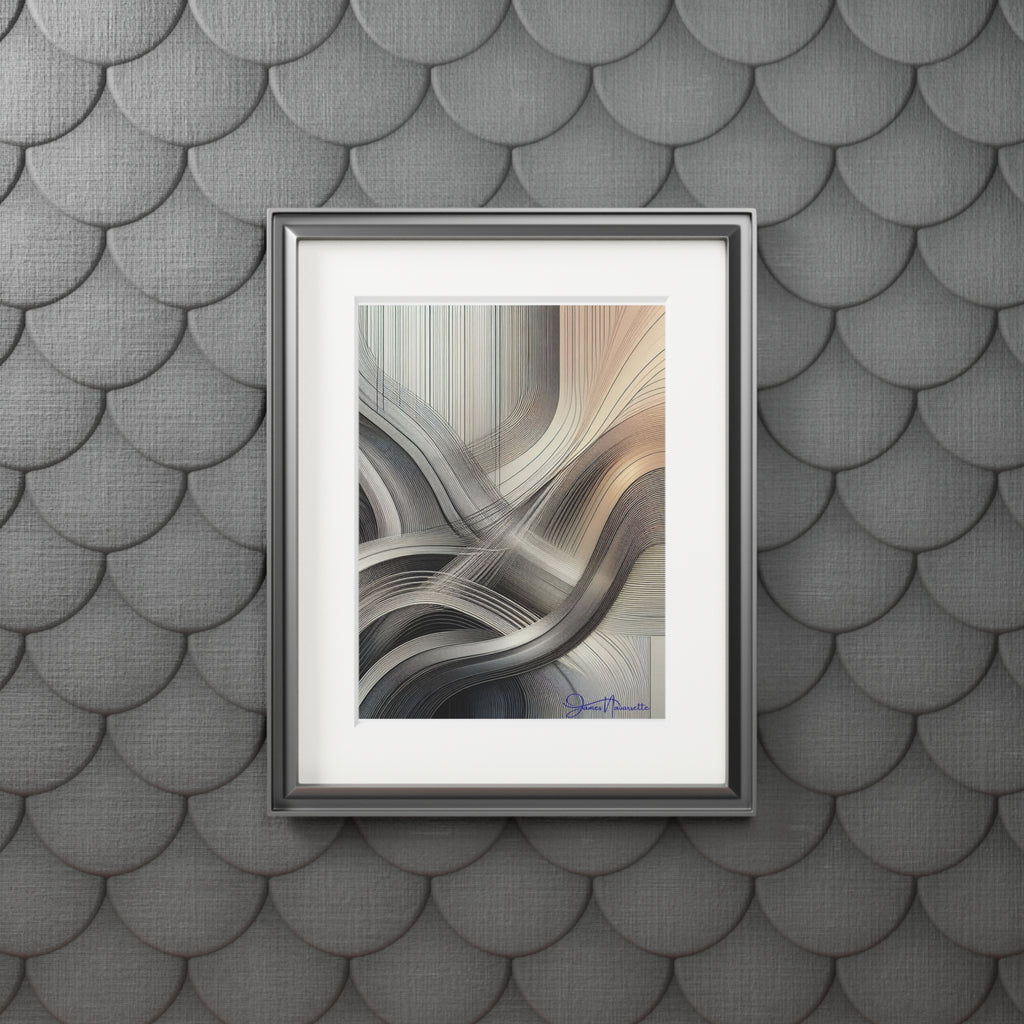 Framed abstract art piece on a textured gray wall