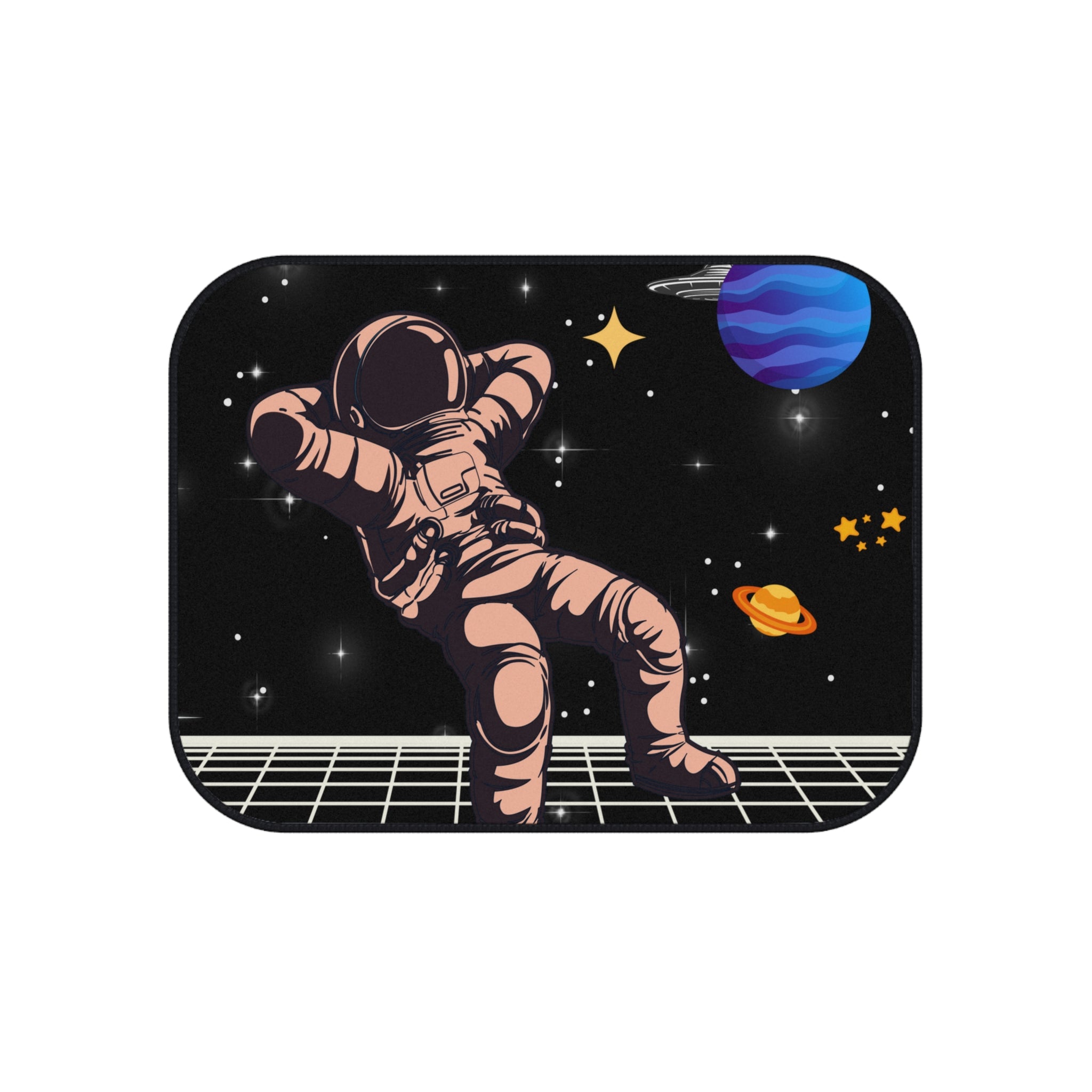 Space-themed mouse pad with an astronaut design on a white background