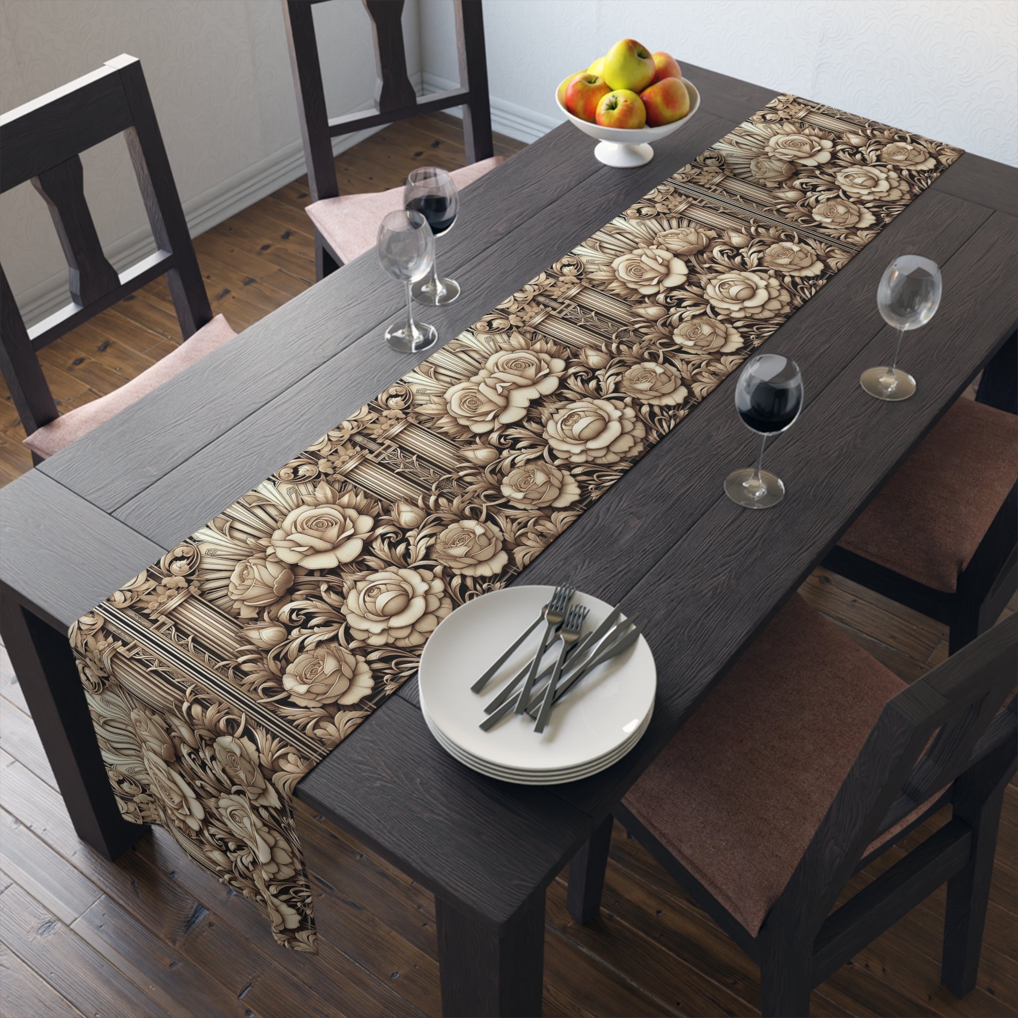 Timeless Sepia Floral Table Runner