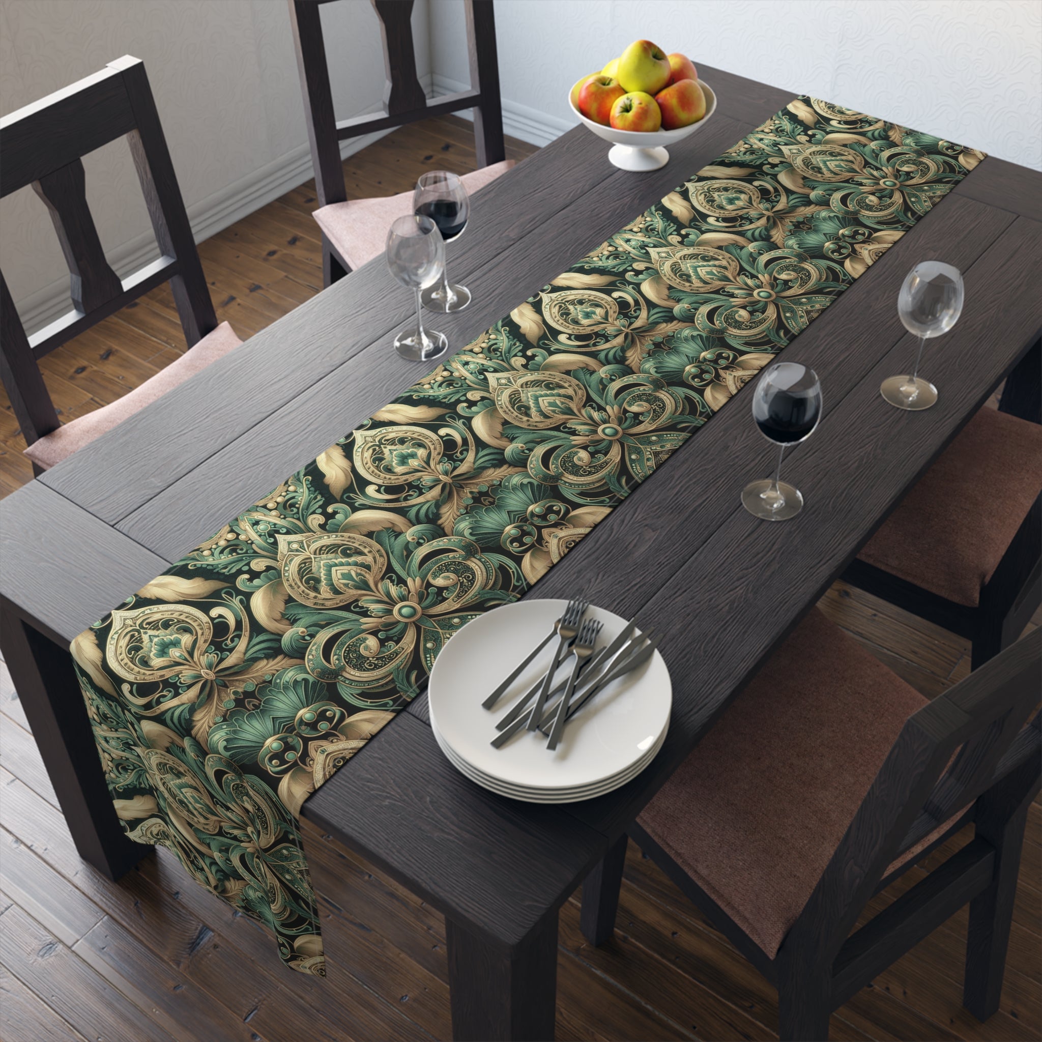 Elaborate Emerald Floral Table Runner