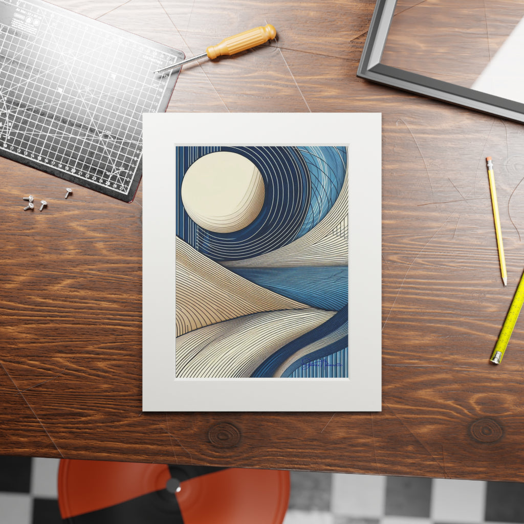 Fine Art Prints (Passepartout Paper Frame) - Abstract Landscape in Cobalt, Cream, and White