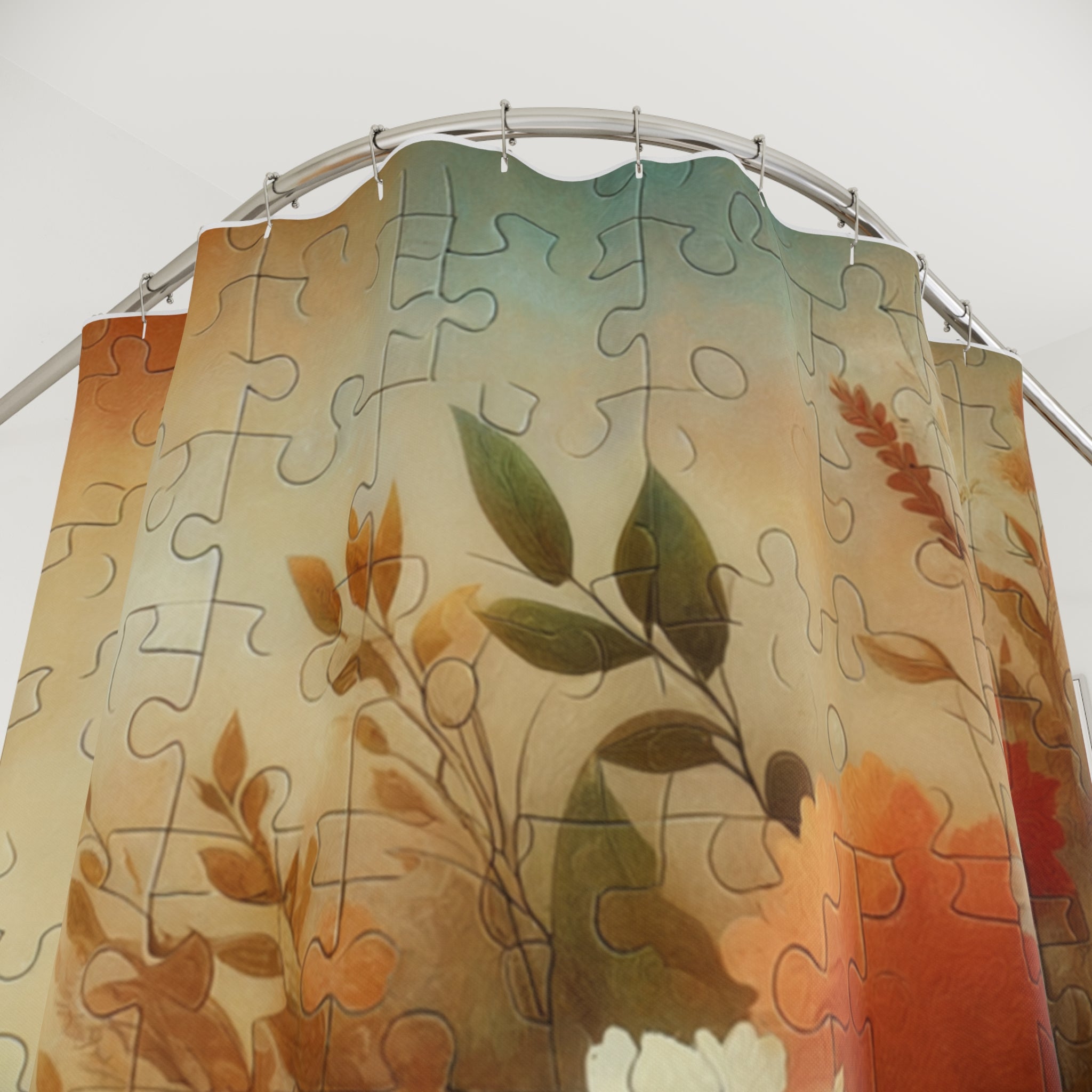 Jigsaw puzzle with a leaf pattern on a white background