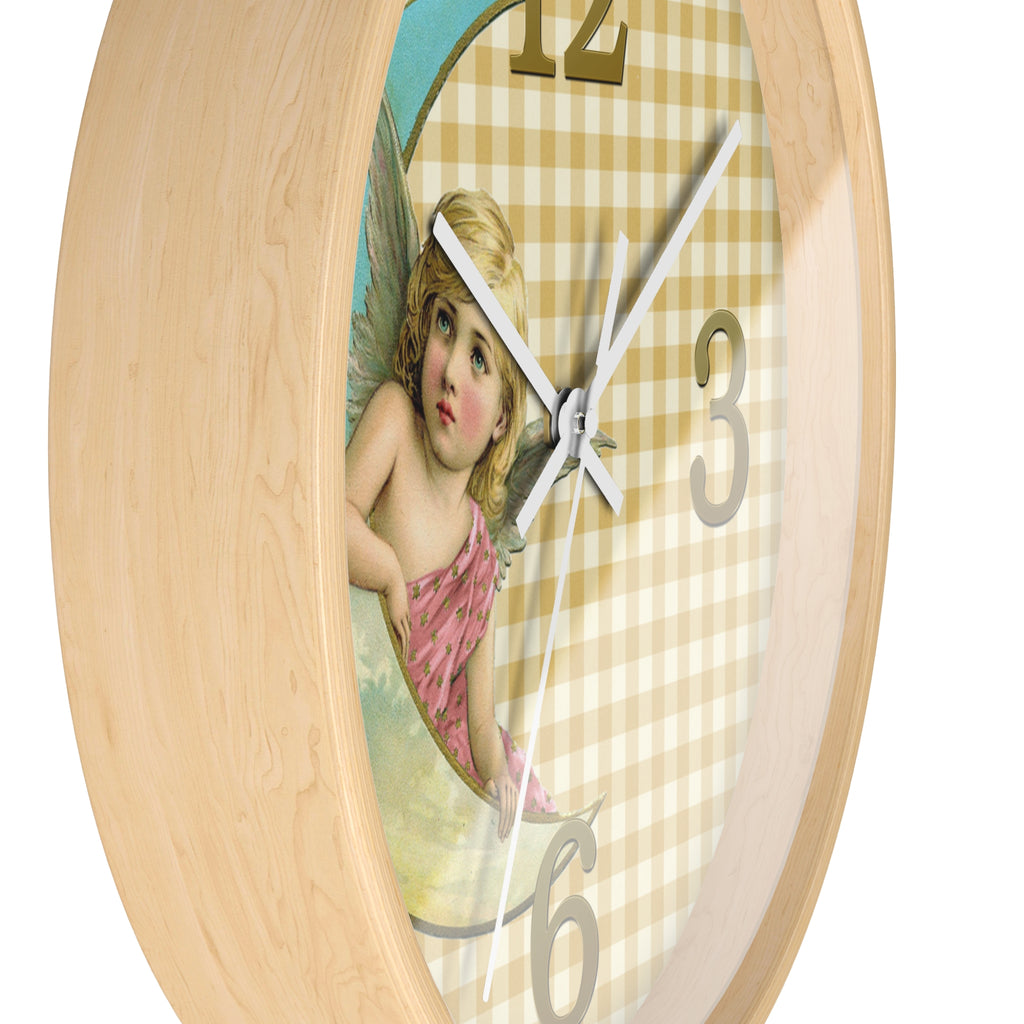 Wall clock with angel design on a checkered background