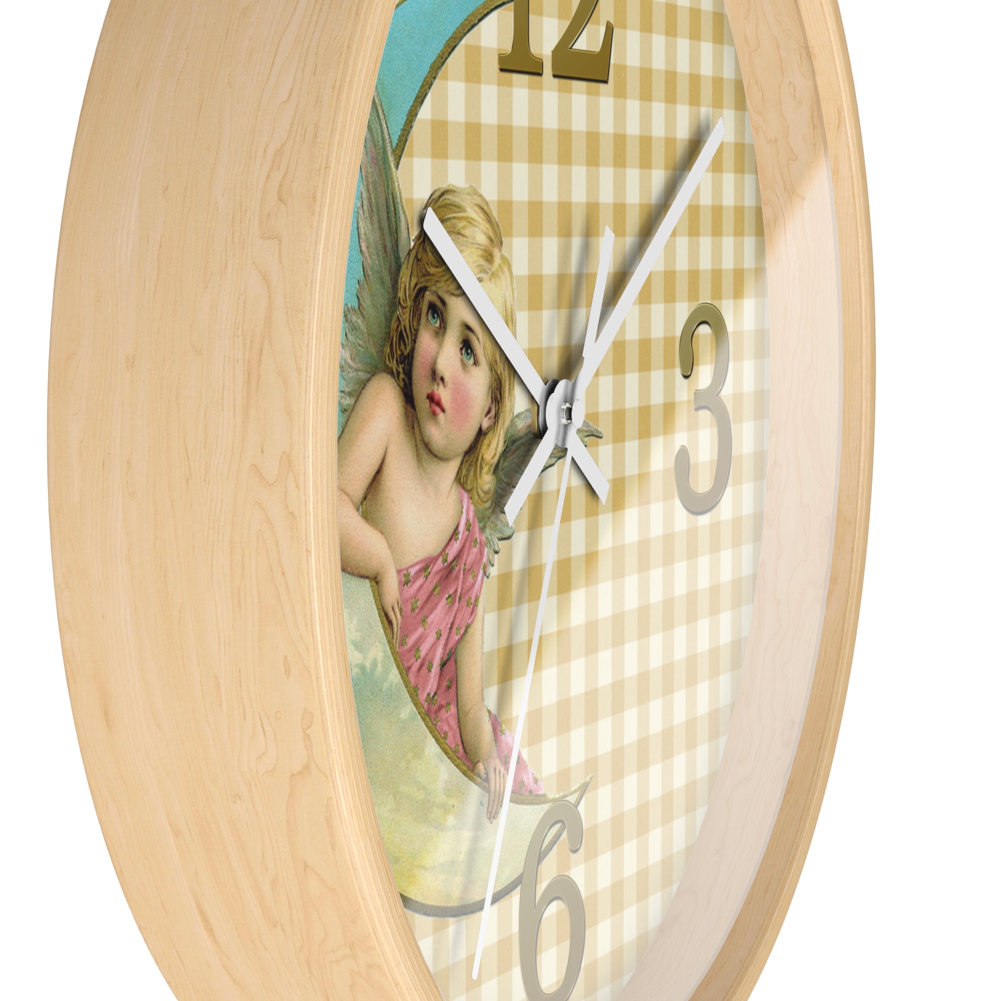 Wall clock with angel design on a checkered background