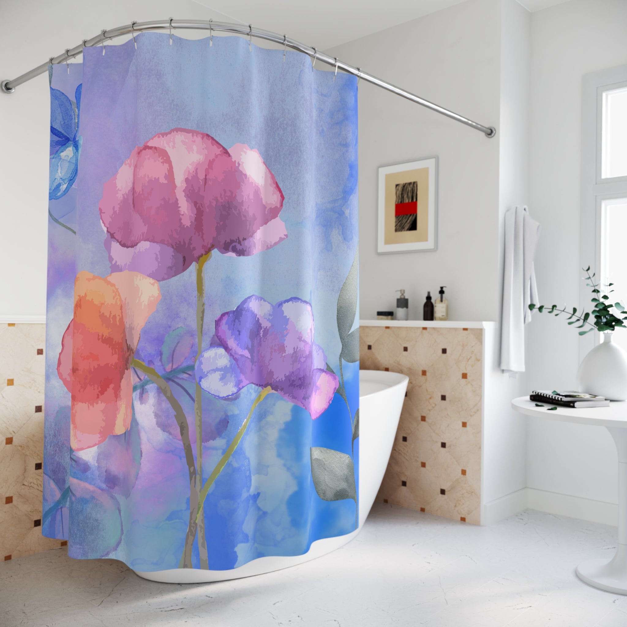 Misty Watercolored Blue Shower Curtain