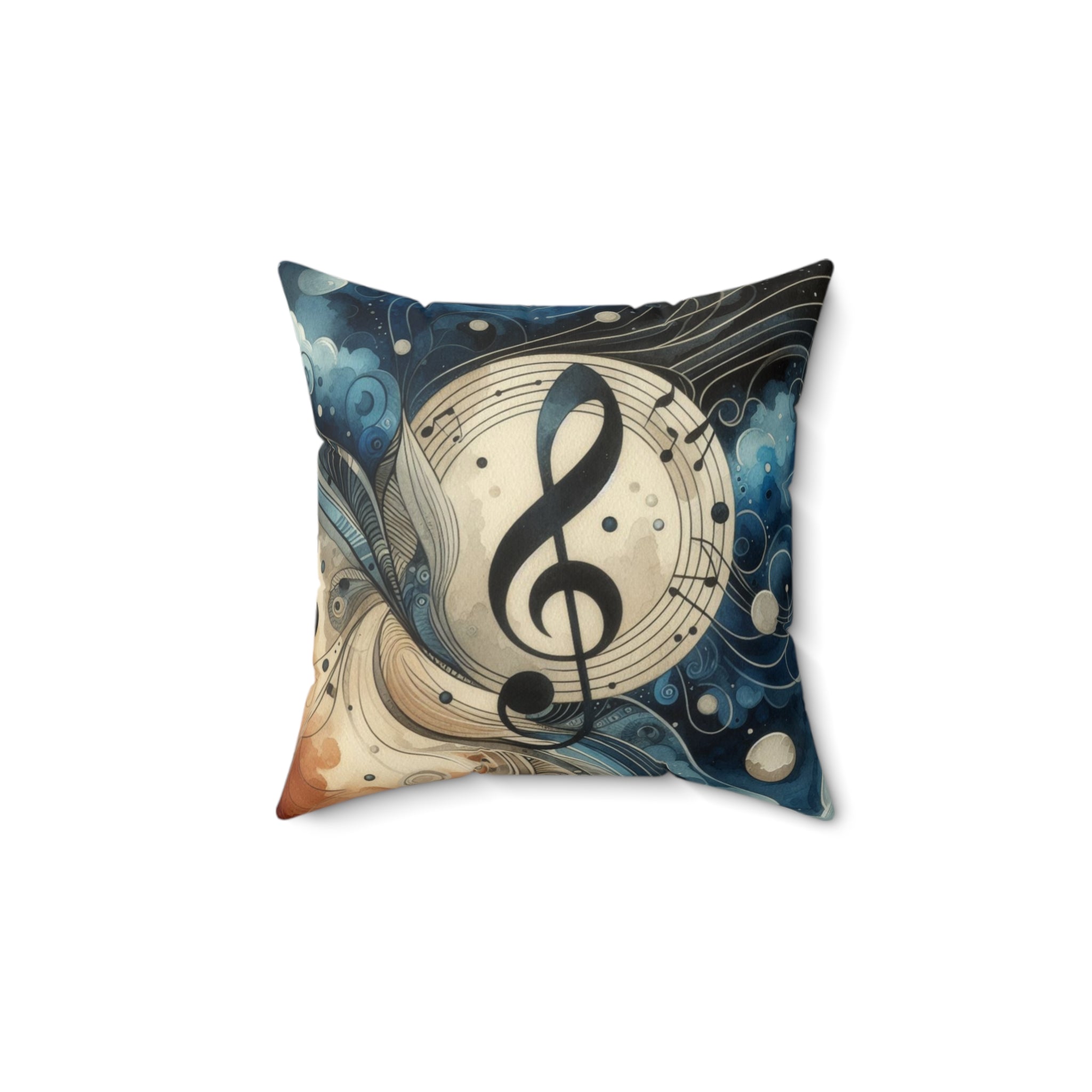 Decorative pillow with musical design on a white background