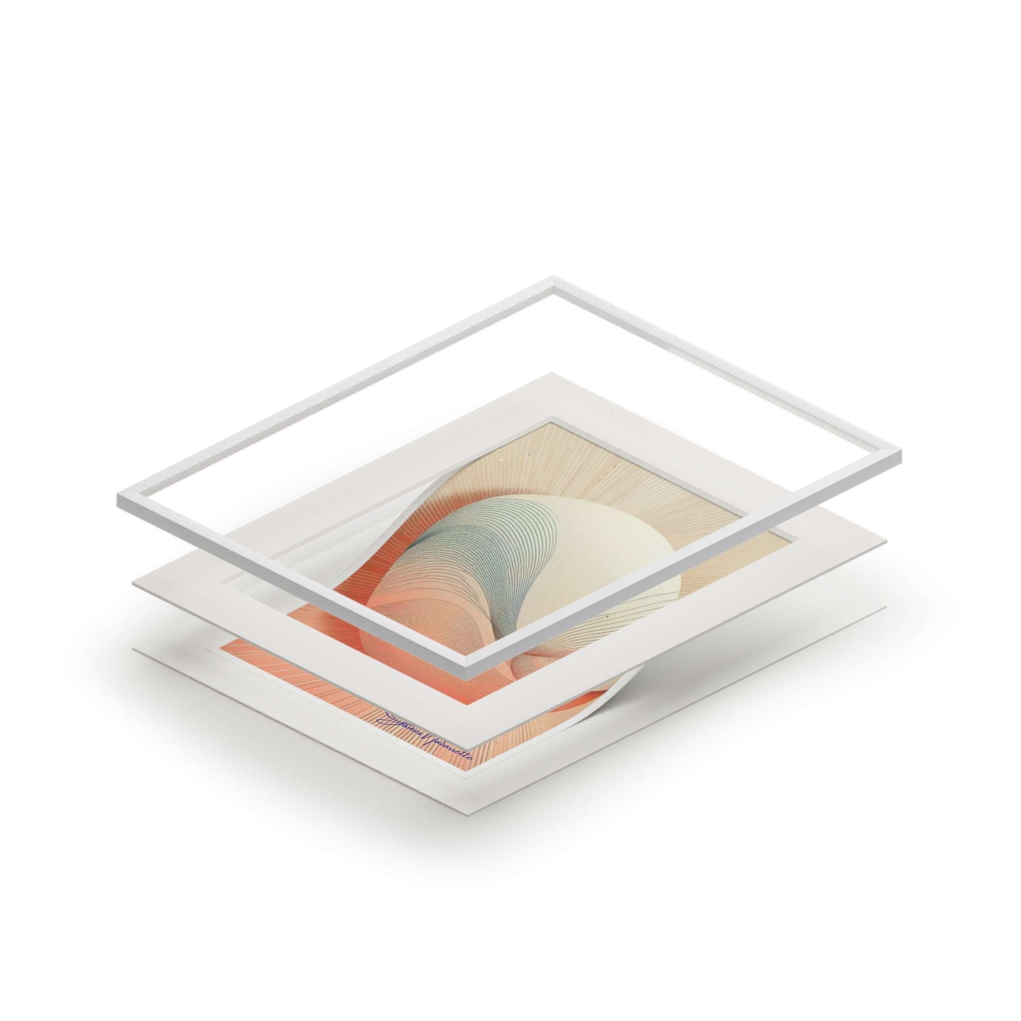 Stack of white photo frames on a white background
