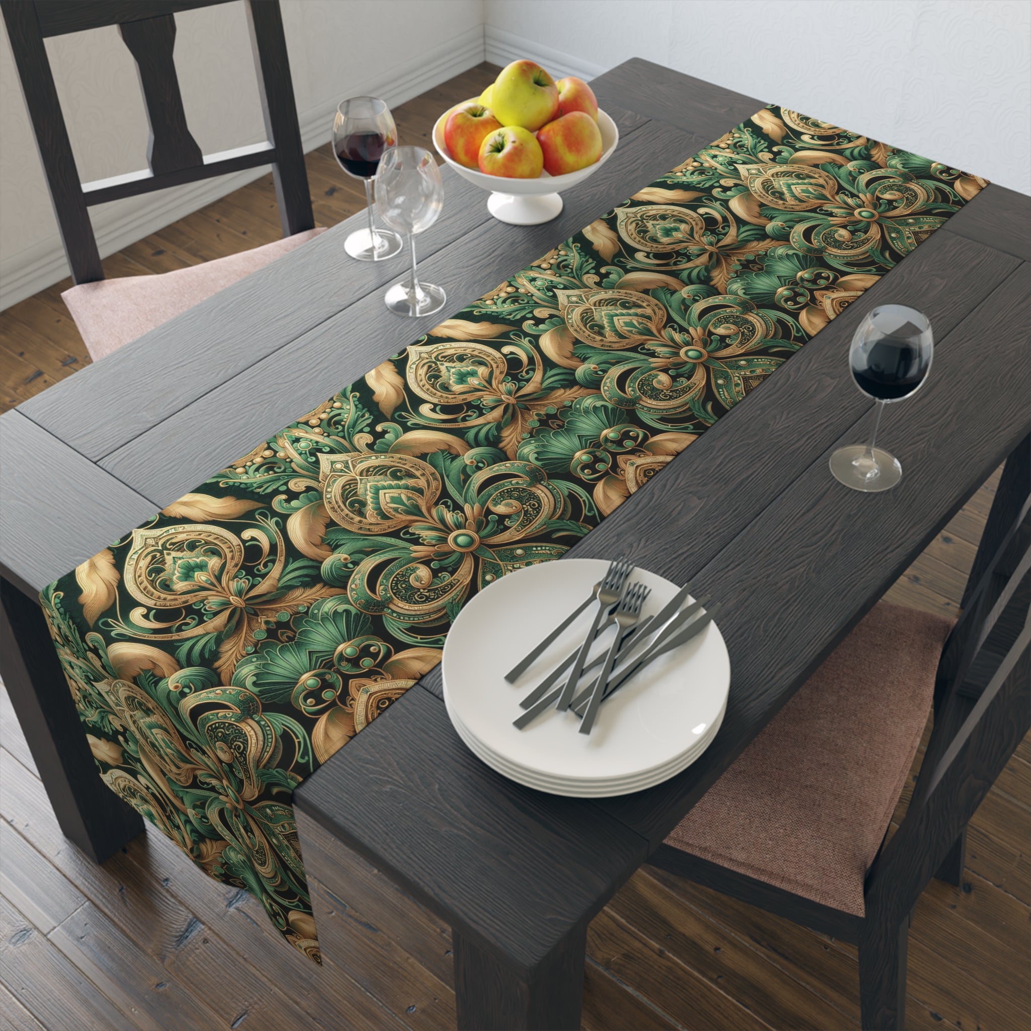 Elaborate Emerald Floral Table Runner